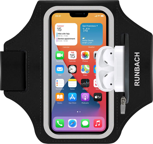 Armband for iPhone 16 Pro Max/16 Plus/15 Pro Max/15 Plus/iPhone 14 Pro Max/14 Plus/13,12,11 Pro Max/XS Max,Water Resistant Sport Armband with Zipper Slot for Airpods and Keys (Black)