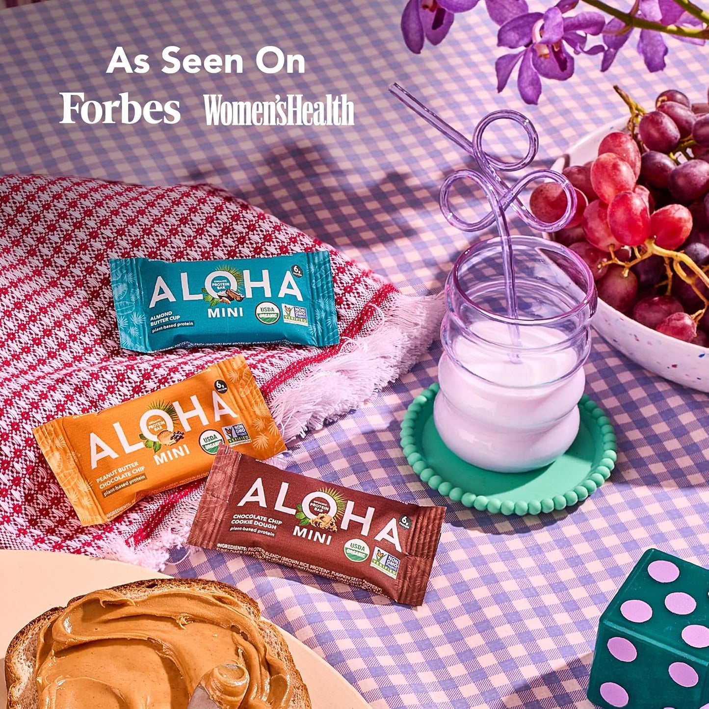 ALOHA Organic Plant Based Protein Bar MINIS | Almond Butter Cup | 20 Count, 24g Bars | Vegan, Low Sugar, Gluten Free, Low Carb, Non-GMO, Stevia Free, Soy Free, No Sugar Alcohols