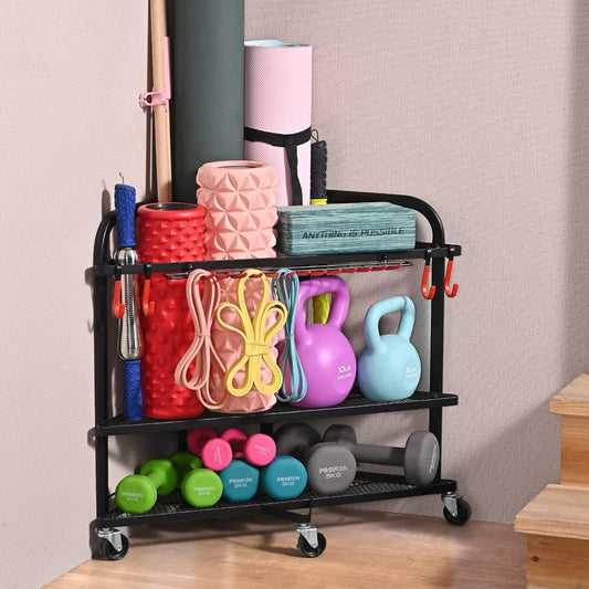 PLKOW Weight Rack for Dumbbells, Home Gym Storage for Dumbbells Yoga Mat Kettlebells, Yoga Mat Storage Rack for Garage, Home Gym
