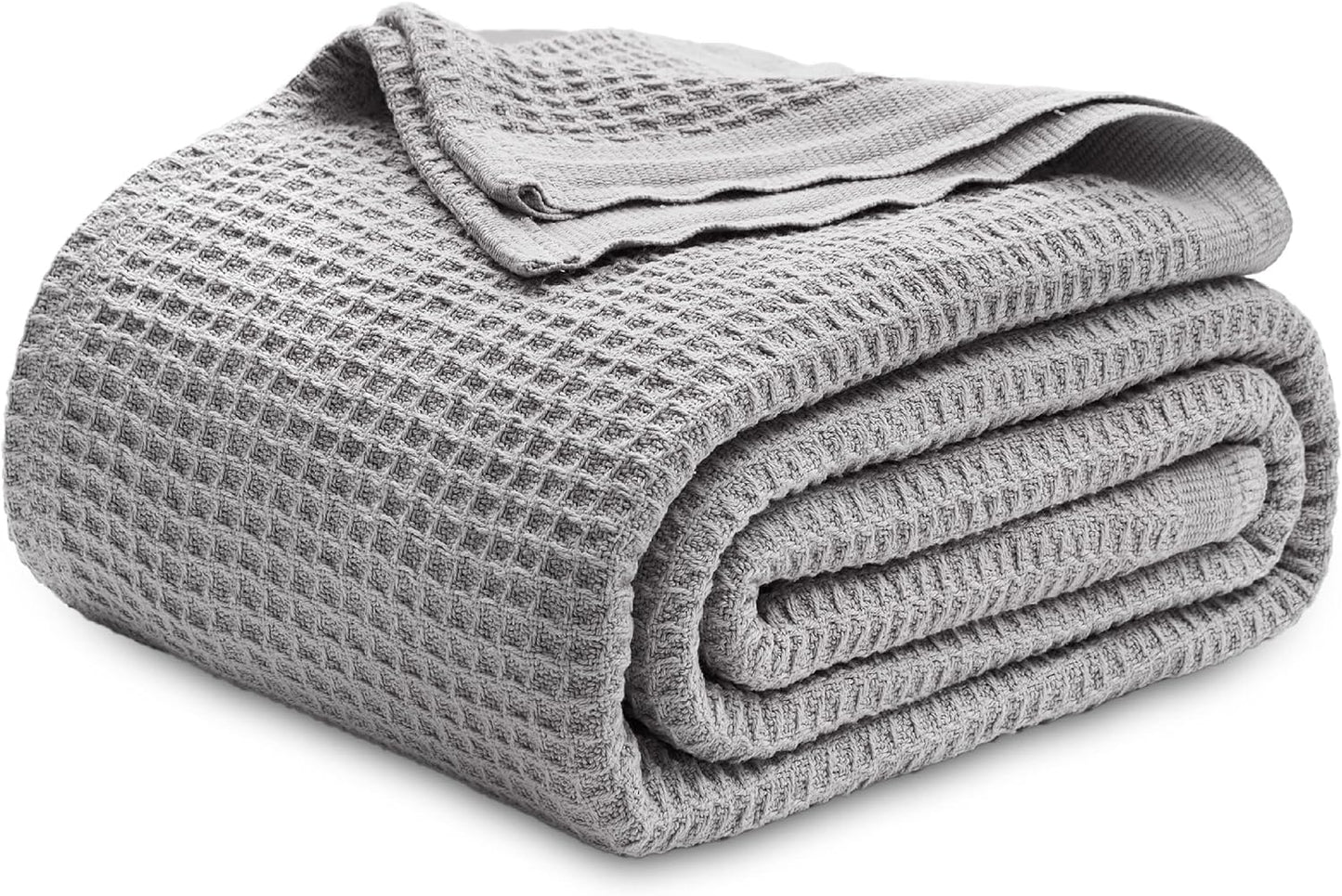 Bedsure 100% Cotton Blanket King Size for Bed - Breathable and Soft, Waffle Weave Blanket for Summer, Thick Cozy Fall Blankets for Women Gift, Grey, 104x90 inches