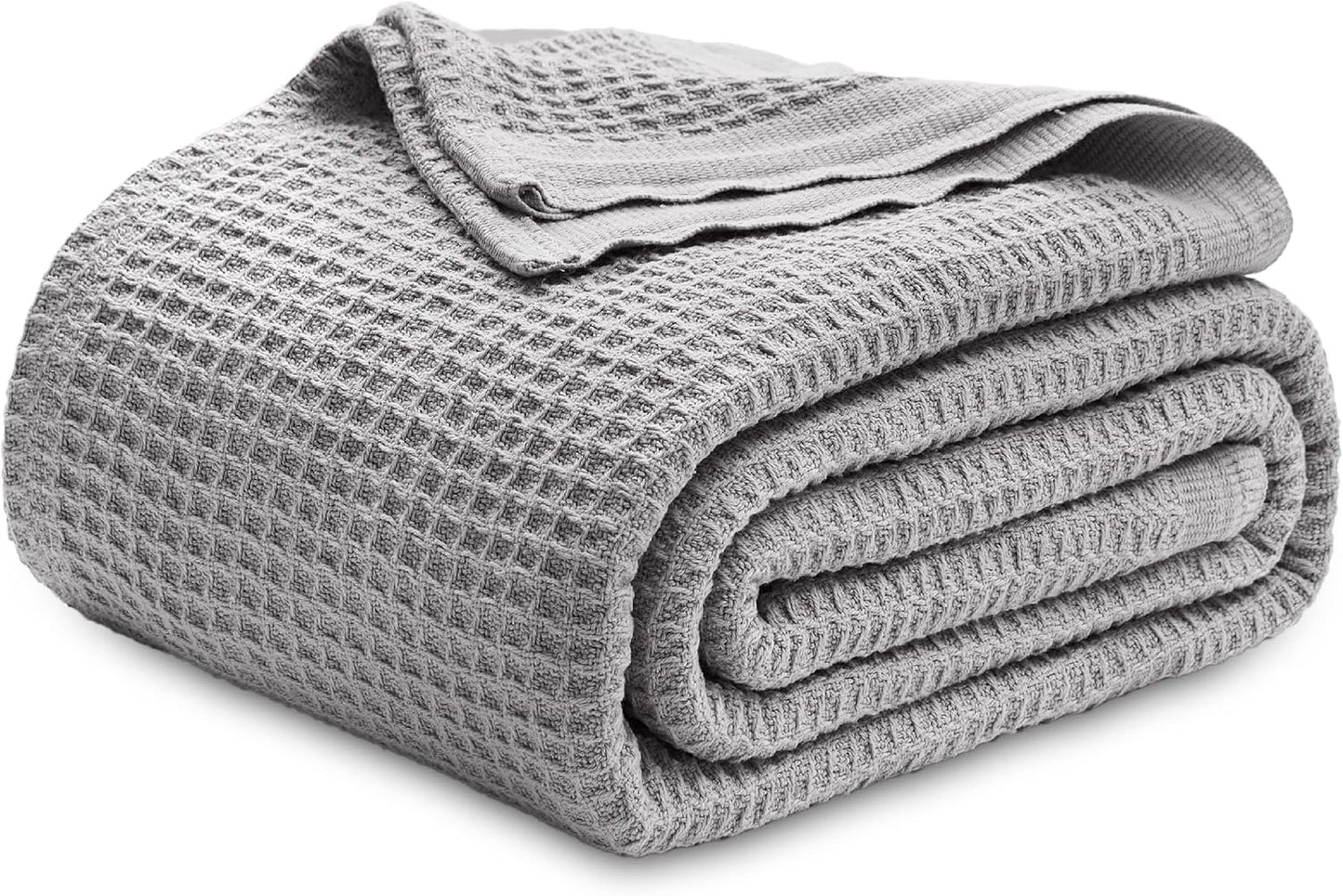 Bedsure 100% Cotton Blanket Queen Size for Bed - Breathable and Soft, Waffle Weave Blanket for Summer, Thick Cozy Fall Blankets for Women Gift, Grey, 90x90 Inches