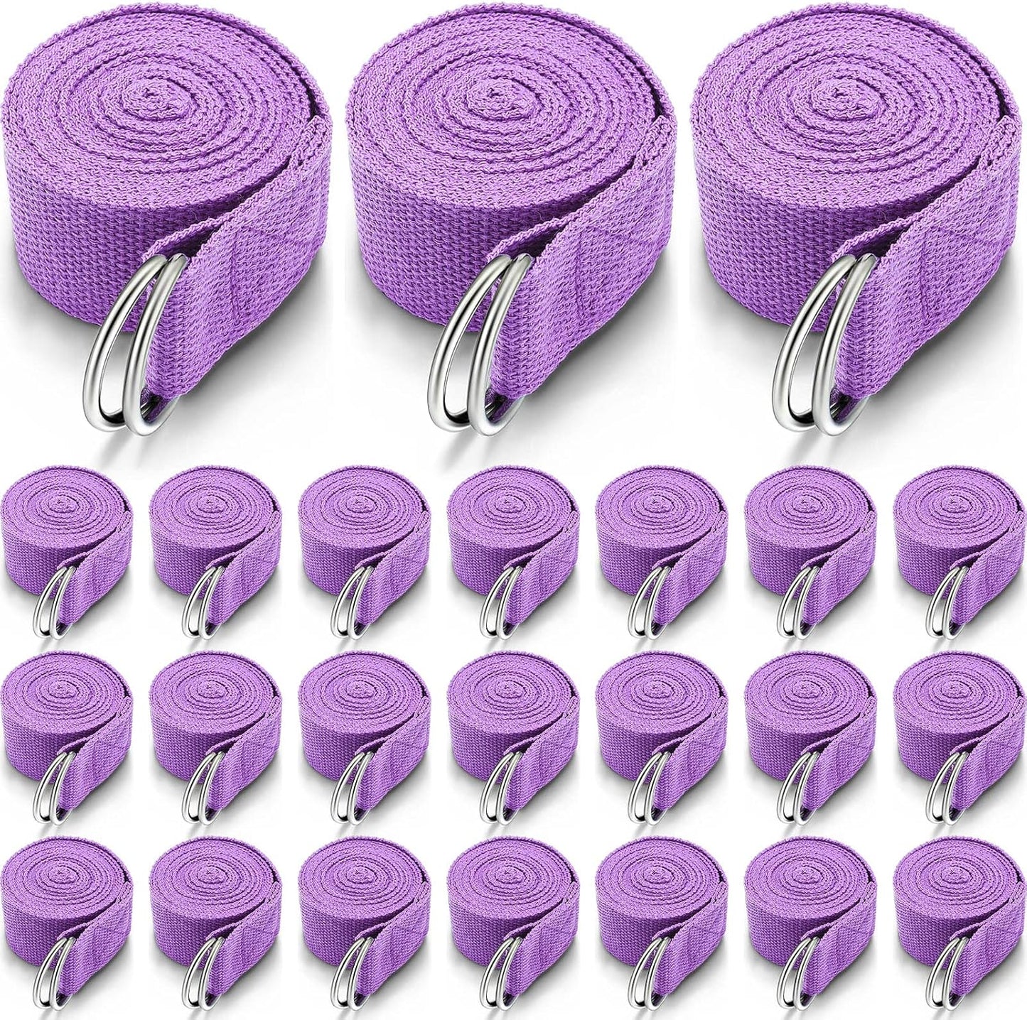 Leyndo 24 Pieces Yoga Strap Stretching Pilates Exercise Adjustable Straps 6 ft Non Elastic Yoga Belt with Adjustable D Ring Buckle for Pilates Gym Workouts Fitness