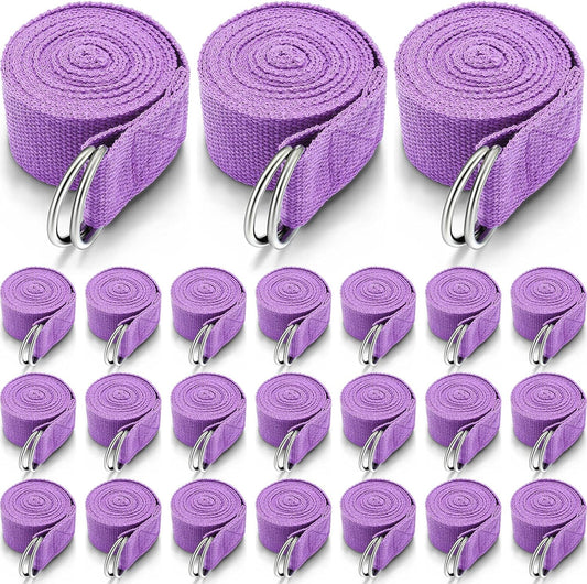 Leyndo 24 Pieces Yoga Strap Stretching Pilates Exercise Adjustable Straps 6 ft Non Elastic Yoga Belt with Adjustable D Ring Buckle for Pilates Gym Workouts Fitness