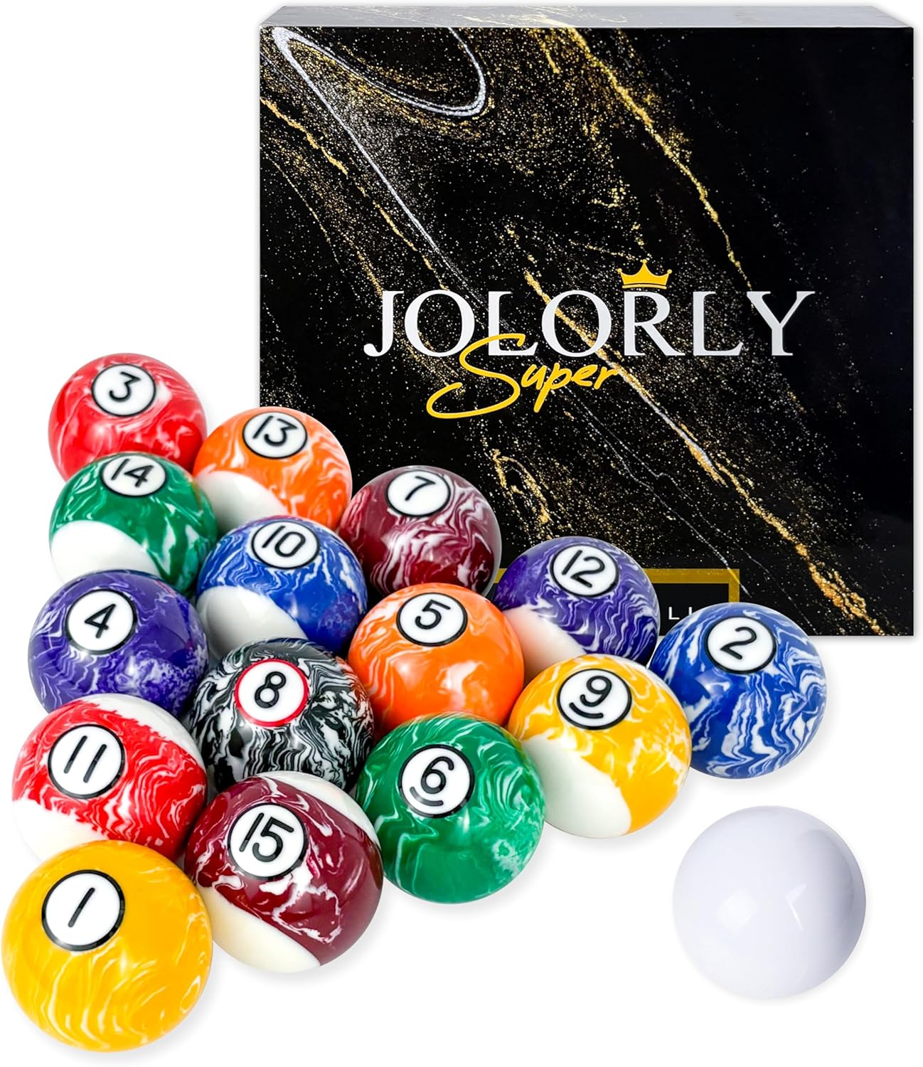 Pool Balls Billiard Set – 2-1/4" Regulation Size, 6 oz Professional Weight, AAA Grade Pure Resin, White Marble Swirl Pool Table Balls for Tournament, Bar, Game Room & Gifts