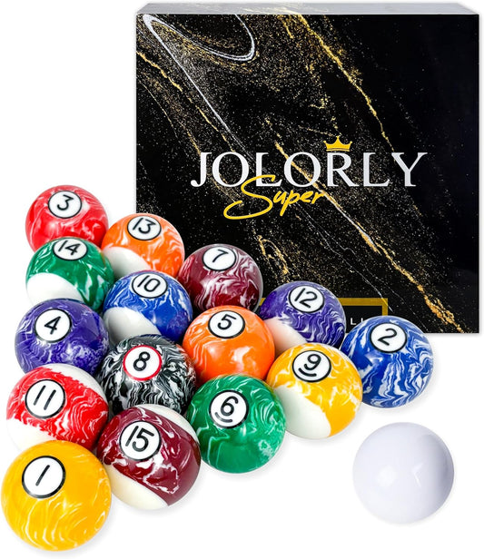 Pool Balls Billiard Set – 2-1/4" Regulation Size, 6 oz Professional Weight, AAA Grade Pure Resin, White Marble Swirl Pool Table Balls for Tournament, Bar, Game Room & Gifts