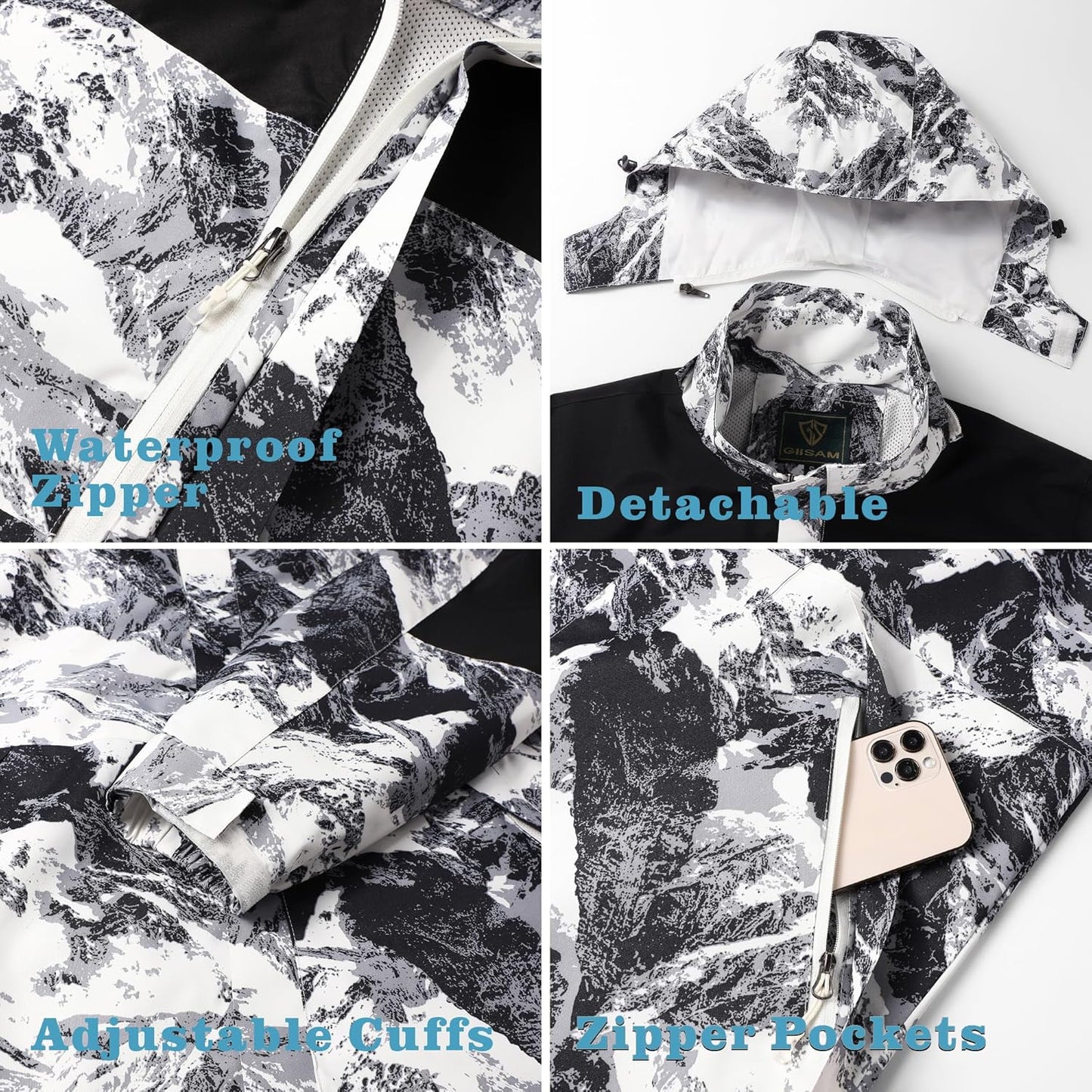 GIISAM Rain Jacket for Men, Mens Waterproof Raincoat Lightweight Rain Jackets Outdoor Rain Coat Windbreaker with Hood