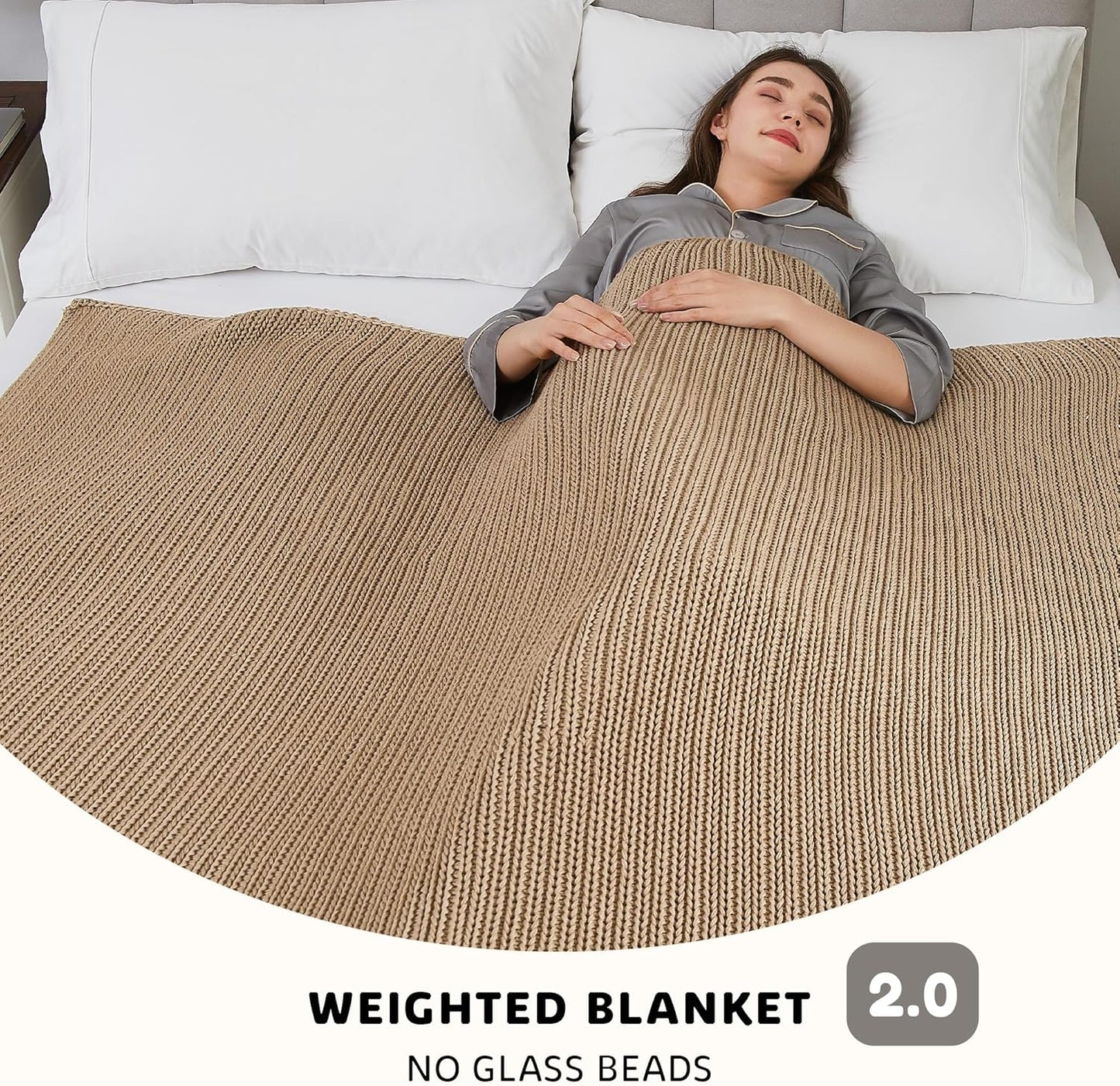 L'AGRATY Knitted Weighted Blanket - 50"x60" 7lbs Cooling Chunky Knit Heavy Blanket for Adults Braided Crochet Throw Thick Cable Yarn Knit Decorative No Beads Evenly Weighted Machine Washable
