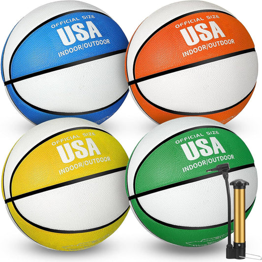 Libima 4 Pcs Rubber Basketball with Pump Official Size Indoor Outdoor Basketball Game Practice Training Kid Teen Women Men Streetbball Sport Gift Back to School