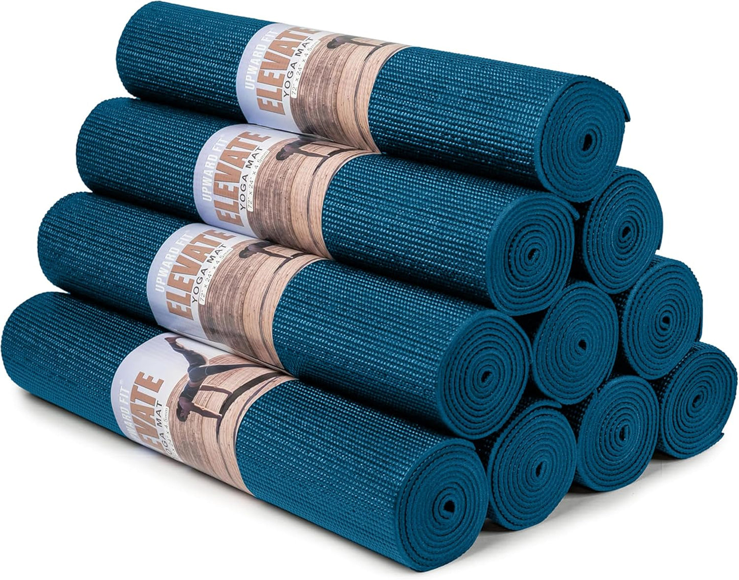 Elevate Yoga Mats, 10 Pack, 72" Long x 24" Wide, 4 mm Thick, Non-Slip and Easy to Clean Gym Mats for Schools and Studios