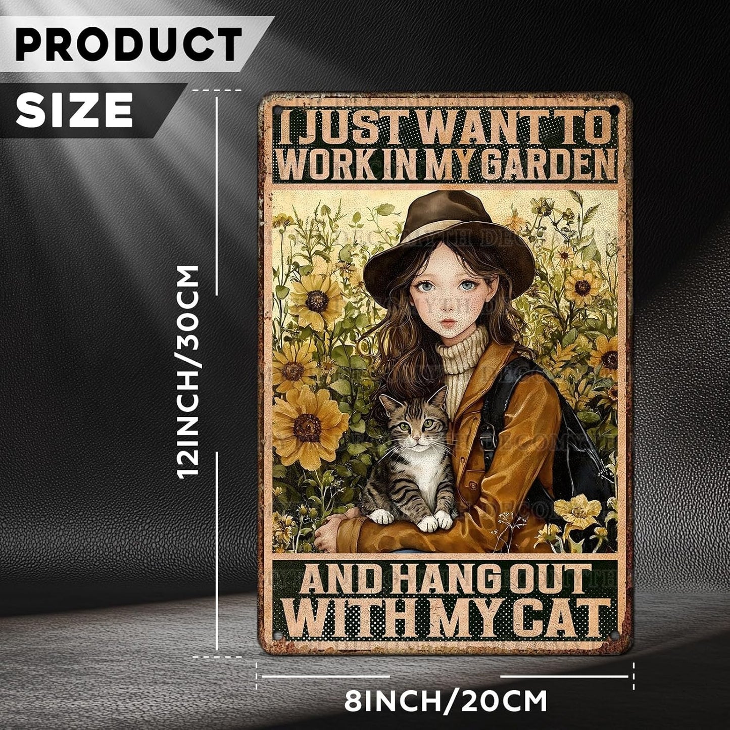 Cat Garden Vintage Tin Sign I Just Want To Work In My Garden and Hang Out With My Cat Retro Metal Tin Sign Sunflower Decor for Home Fence Porch Room Wall Decor Poster 12 * 8inch
