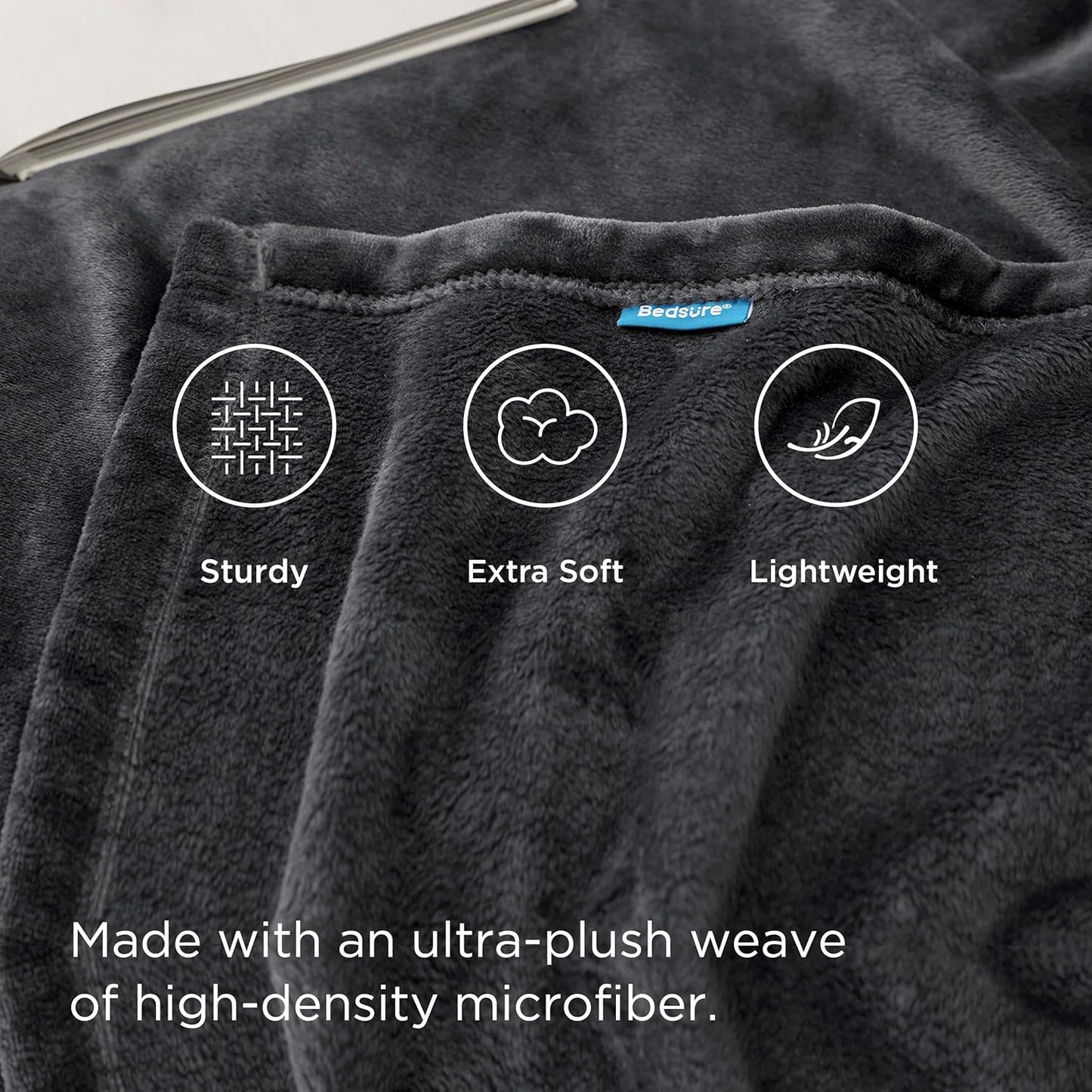 Bedsure Twin XL Fleece Blanket Dorm Bedding - Lightweight Soft Cozy Blankets for Bed, Sofa, Couch, Travel, Camping, Charcoal, 66"x90"