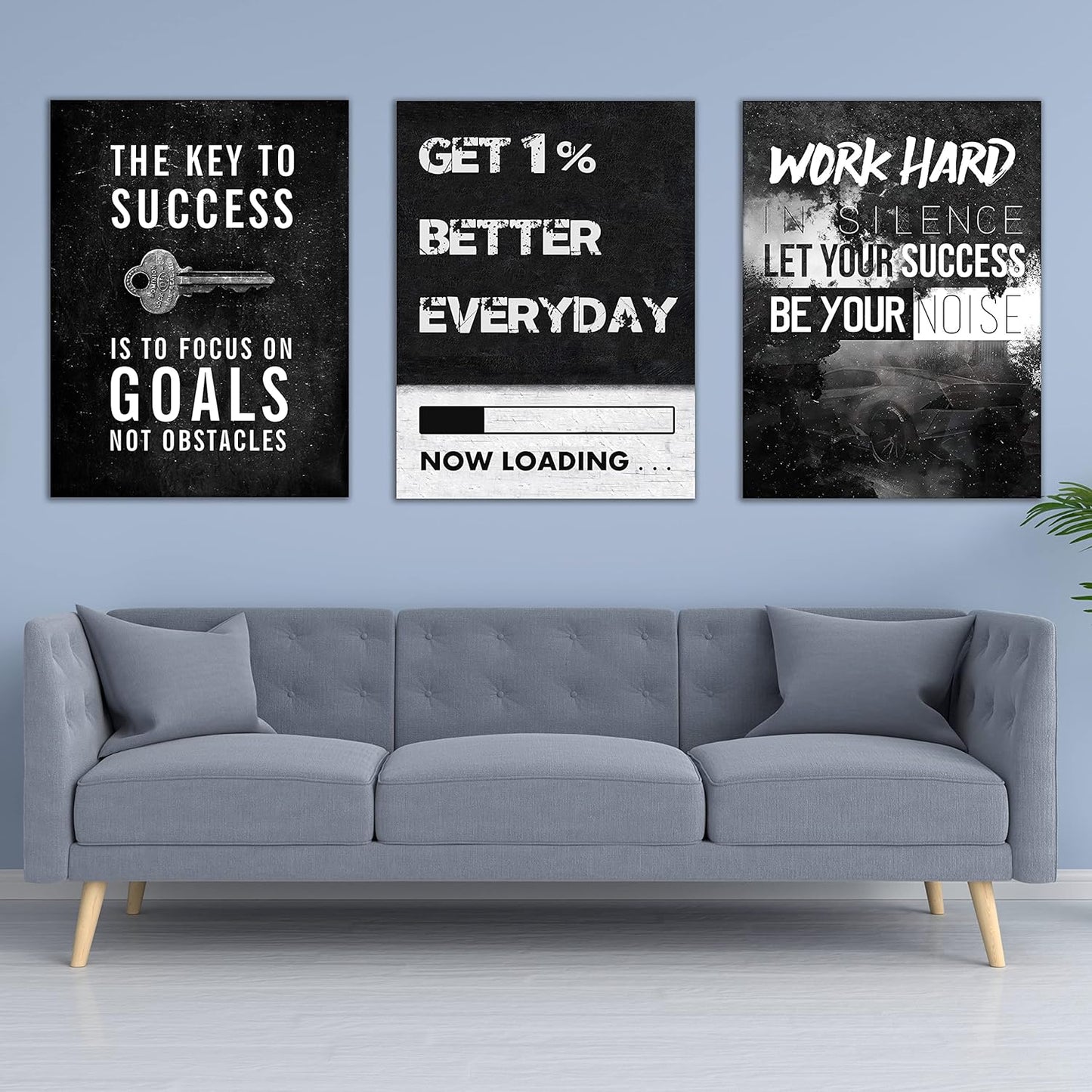 Yetaryy Motivational Poster Inspirational Wall Art 3 Pieces Canvas Painting Lion Artwork for Living Room Office Modern Home Decor Prints Pictures Wall Decor Framed Ready to Hang [60''Wx 28''H]