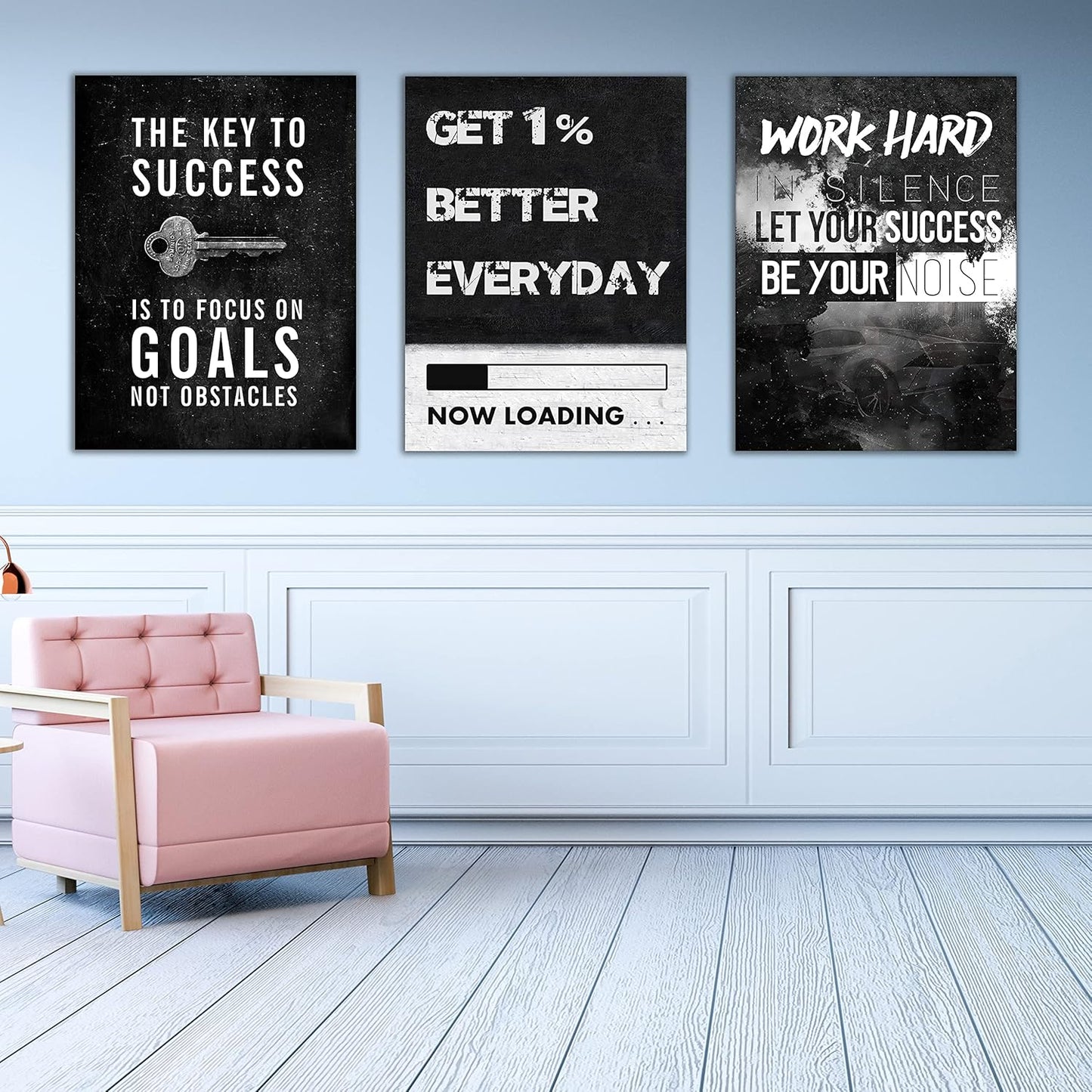 Yetaryy Motivational Poster Inspirational Wall Art 3 Pieces Canvas Painting Lion Artwork for Living Room Office Modern Home Decor Prints Pictures Wall Decor Framed Ready to Hang [48''Wx 24''H]