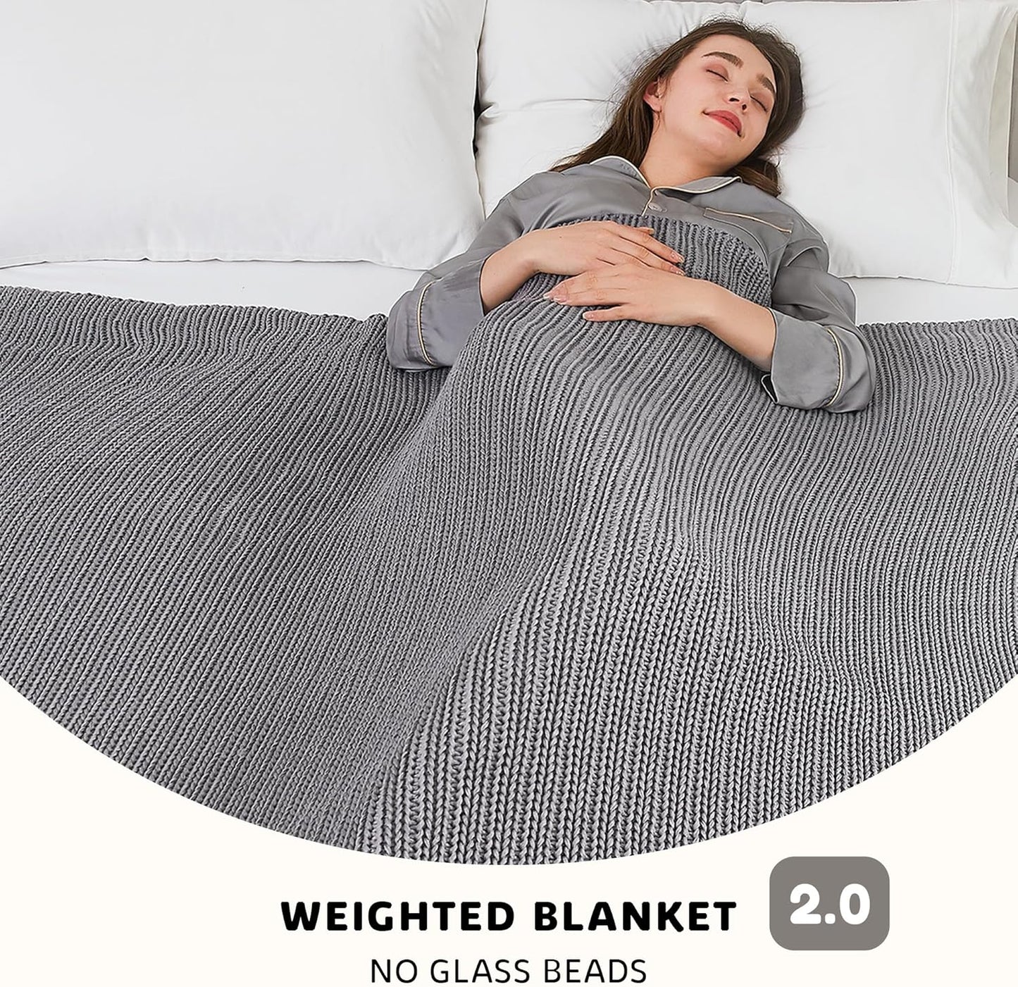 L'AGRATY Knitted Weighted Blanket - 48"x72" 20lbs Cooling Chunky Knit Heavy Blanket for Adults Braided Crochet Throw Thick Cable Yarn Knit Decorative No Beads Evenly Weighted Machine Washable