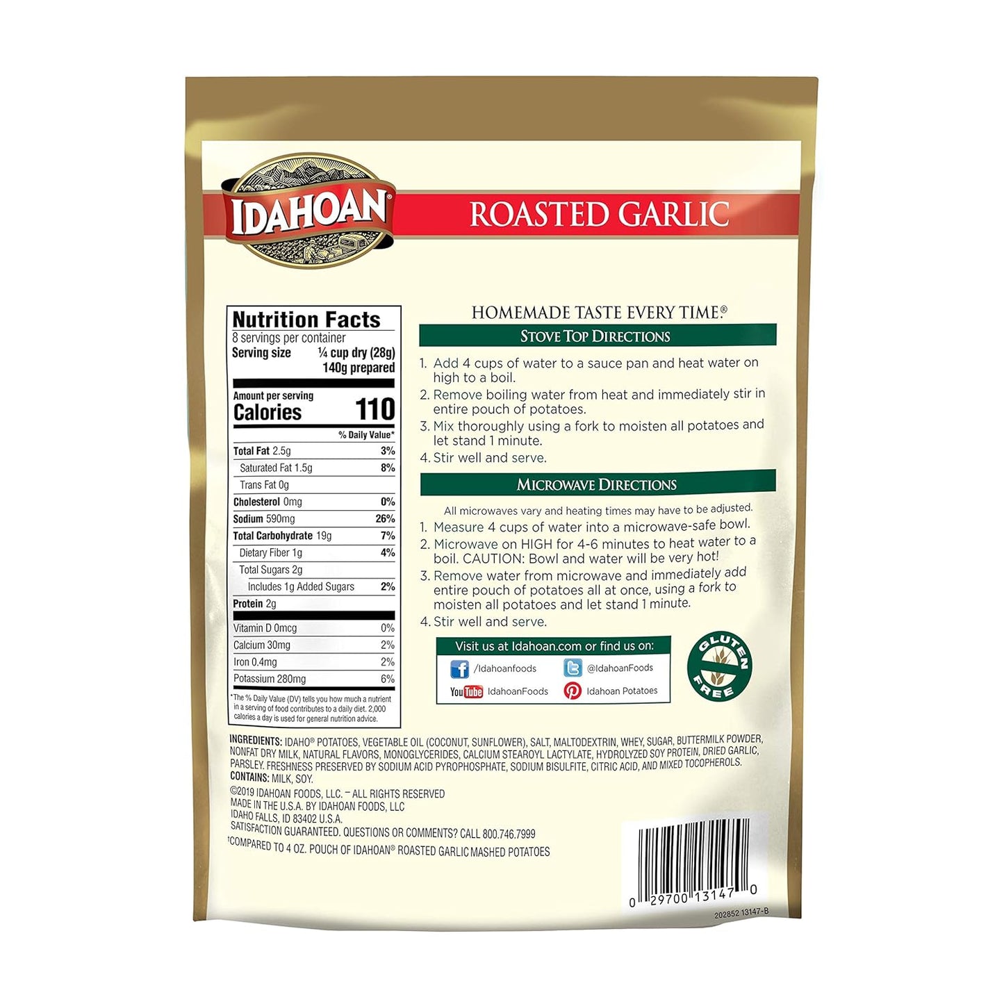 Idahoan Mashed Potatoes, Roasted Garlic, 4 oz