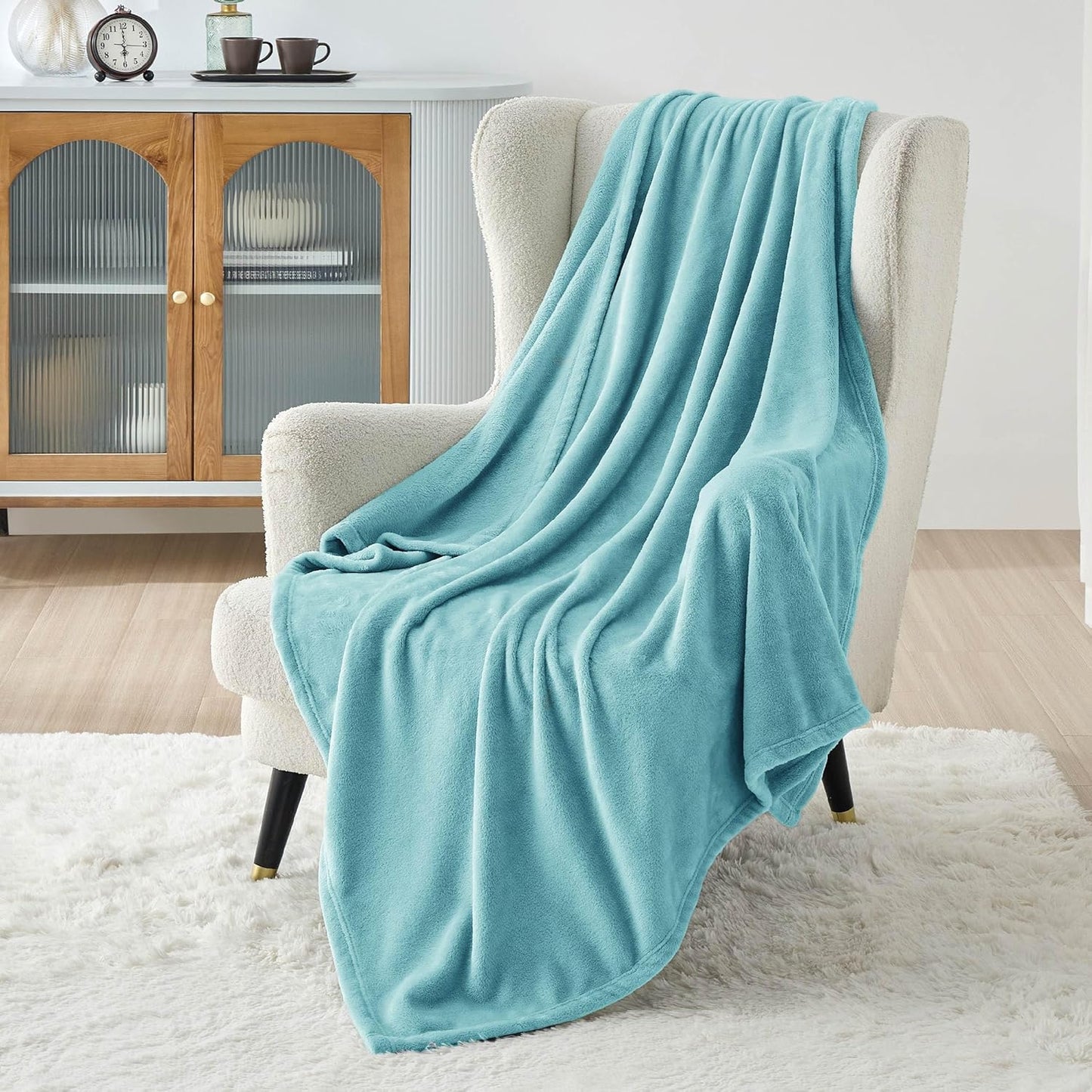 Bedsure Fleece Blankets Twin Size River Blue - 300GSM Lightweight Plush Fuzzy Cozy Soft Blanket for Bed, Sofa, Couch, Travel, Camping, 60x80 inches
