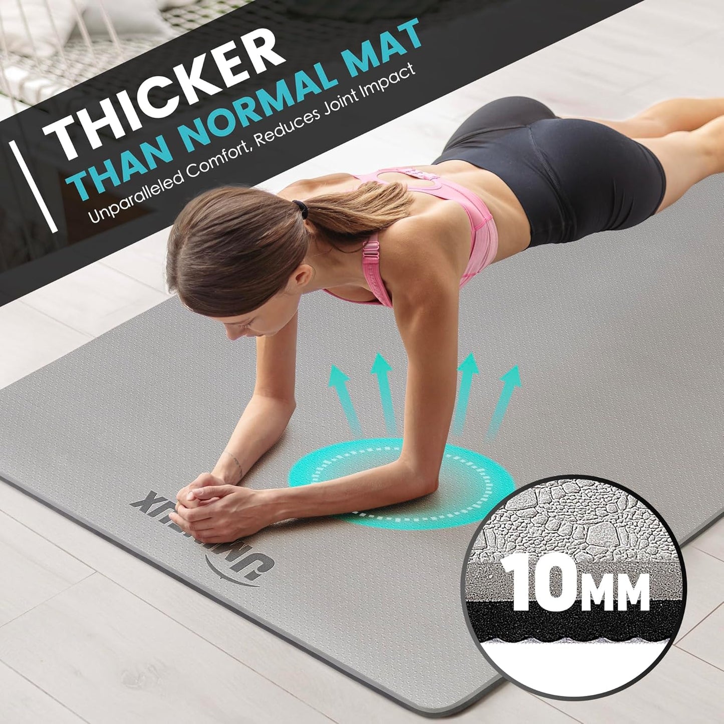 Large Yoga Mat for Men and Women 1/4 & 2/5 Inch Extra Thick TPE Fitness Mat for Home Gym Workout, Non-Slip, Eco Friendly Exercise Mat for Yoga, Pilates, Stretching, Meditation