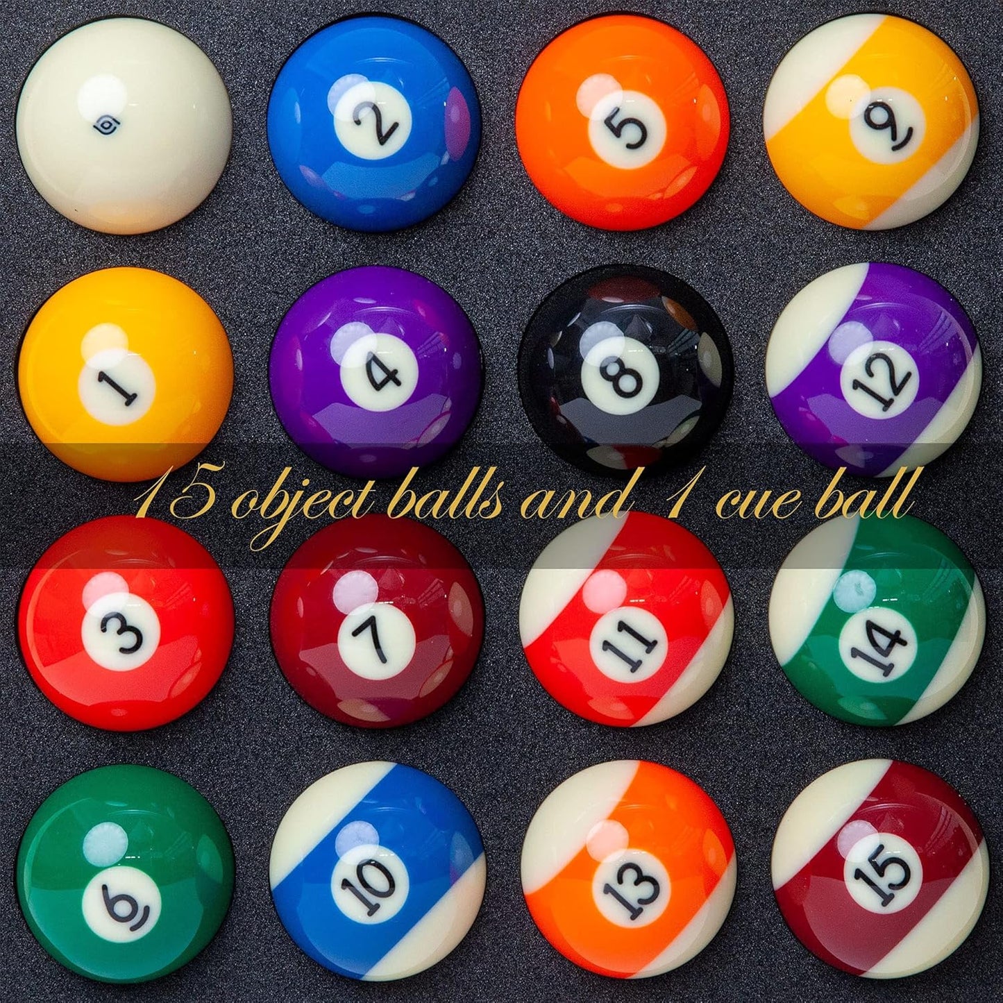 Pool Balls Billiard Set - Regulation Size - 17 Pc Professional Pool Set w/ Cue Ball and Sleek Black and Silver Case - Multi Colored - Ball Size 2.25" 57.15mm