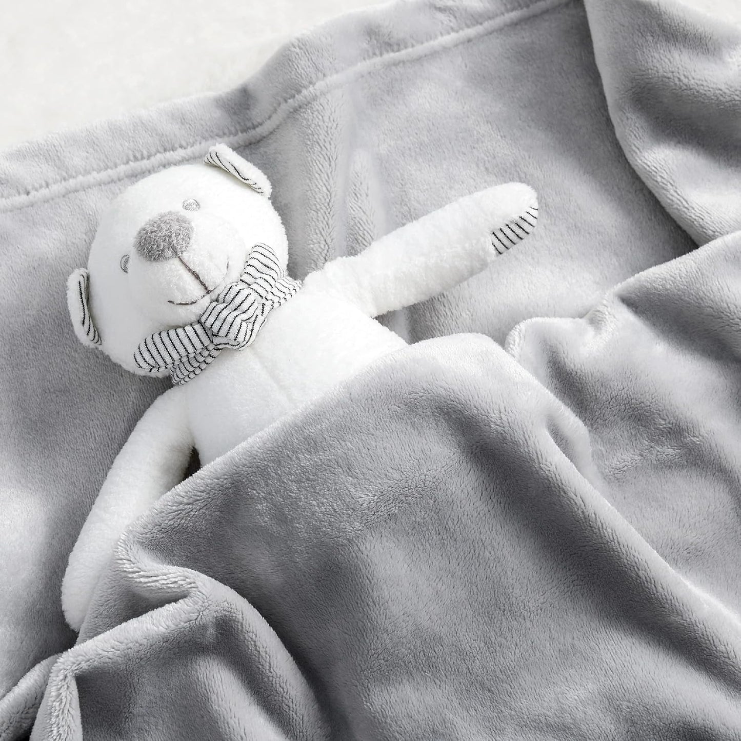 Bedsure Bedding Fleece Blanket for Girls and Boys - Soft Cozy Cute Small Throw Blankets for Travel, 43x55 Inches, Light Grey