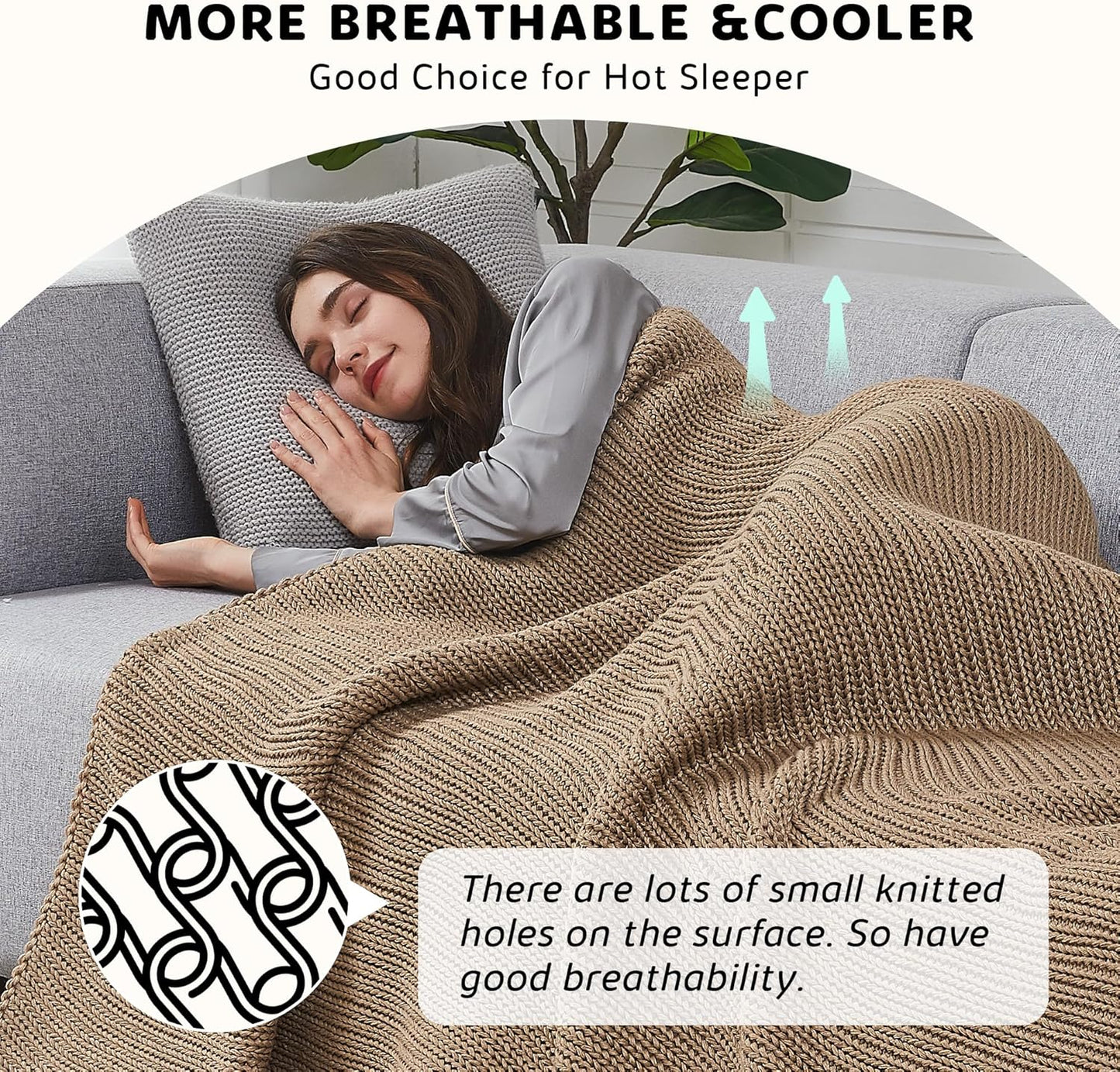 L'AGRATY Knitted Weighted Blanket - 60"x80" 20lbs Cooling Chunky Knit Heavy Blanket for Adults Braided Crochet Throw Thick Cable Yarn Knit Decorative No Beads Evenly Weighted Machine Washable