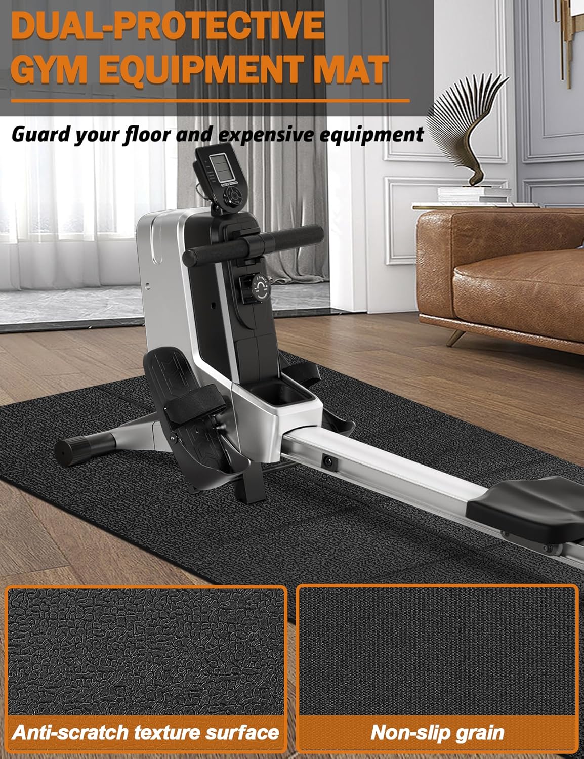 Treadmill Mat, 5'x2.5'/5.6'x2'/6.5'x3'/8'x3',6mm Thickness Exercise Equipment Mat for Carpet Hardwood Floors, Compatible with Walking Pad,Spin Bike,Elliptical Trainer,Rowing Machine