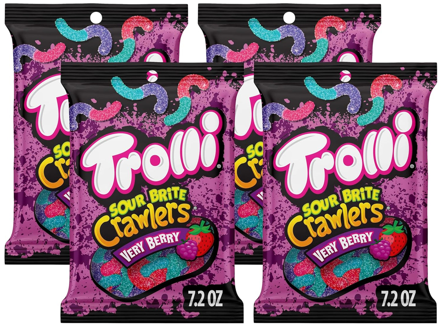 Trolli Sour Brite Crawlers Candy, Very Berry Flavored Sour Gummy Worms, 7.2 Ounce (Pack of 4)