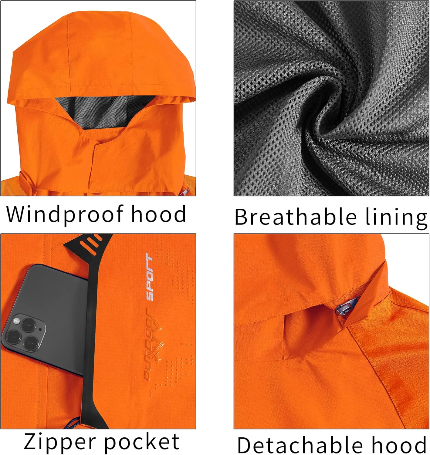 TEZO Mens Rain Jacket Waterproof with Hooded Hiking Coat Lightweight Windbreaker