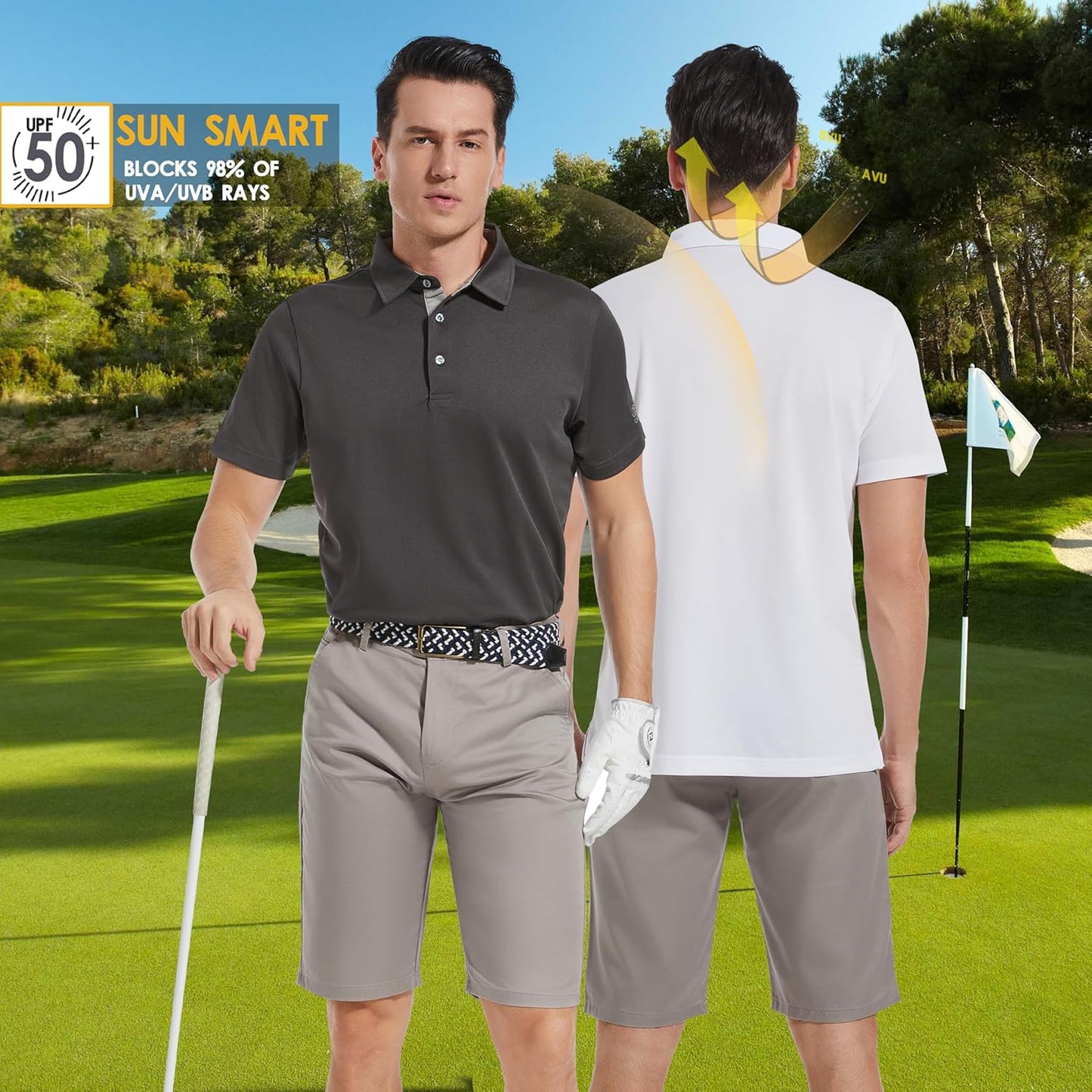 Mens Golf Shirt Short Sleeve Moisture Wicking Dry Fit Performance Solid Casual Pique Collared Golf Polo Shirts for Men