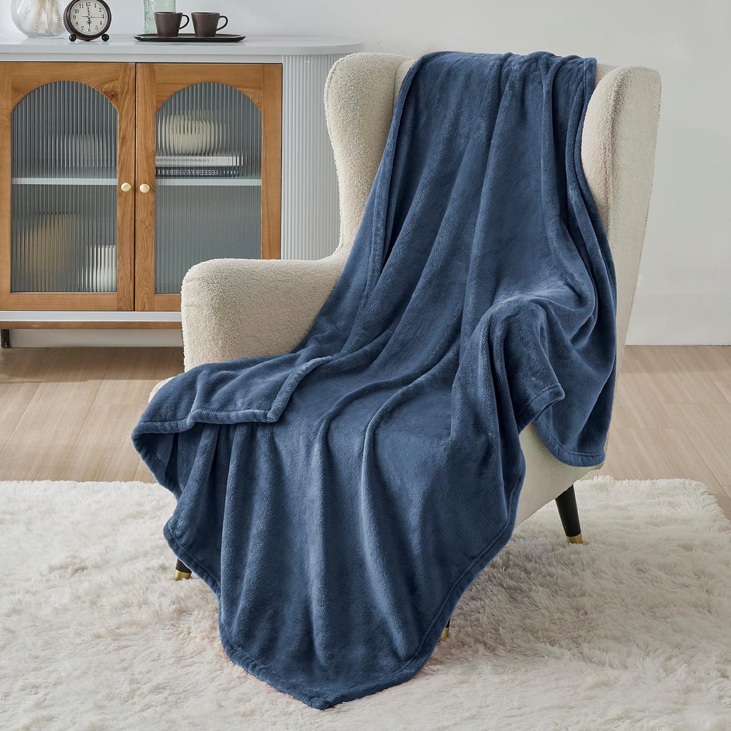 Bedsure Fleece Throw XL Blanket Mineral Blue - 300GSM Soft Lightweight Plush Cozy Blankets for Bed, Sofa, Couch, Travel, Camping, 50x70 inches