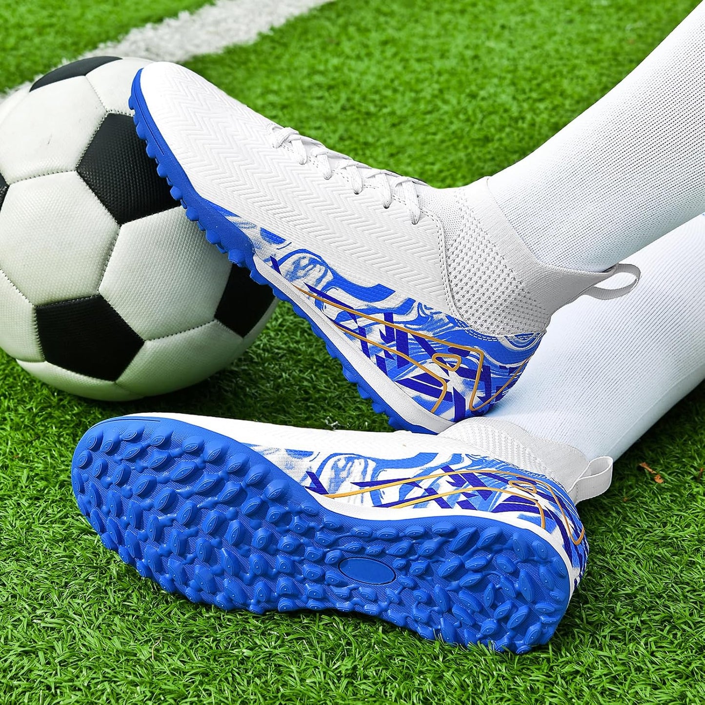 Indoor Soccer Cleats Mens Womens Turf Soccer Cleats Wide Socer Shoes FG AG TF High Ankle Football Boots
