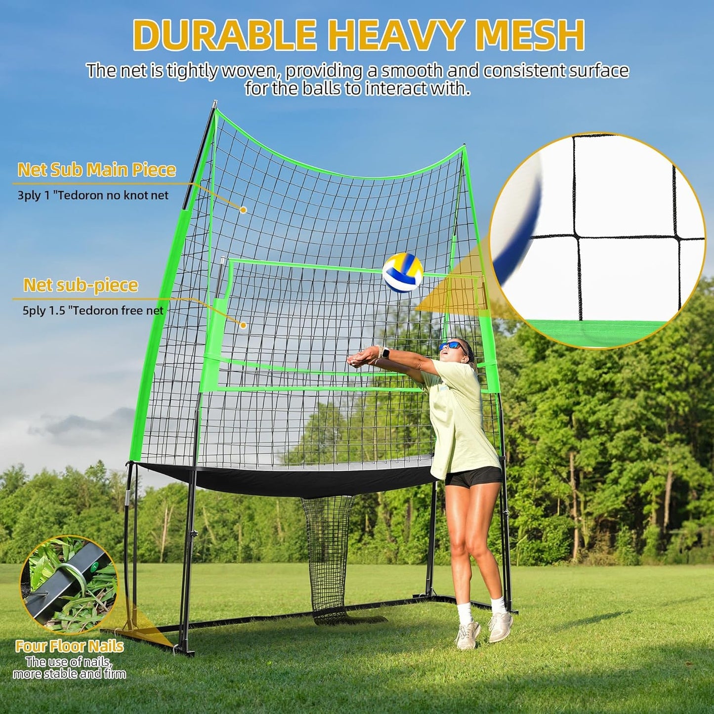 Volleyball Training Equipment, Height Freely Adjustable Practice Net System for Spike Hitting Serving, Portable Volleyball Net for Backyard Indoor Outdoor Use