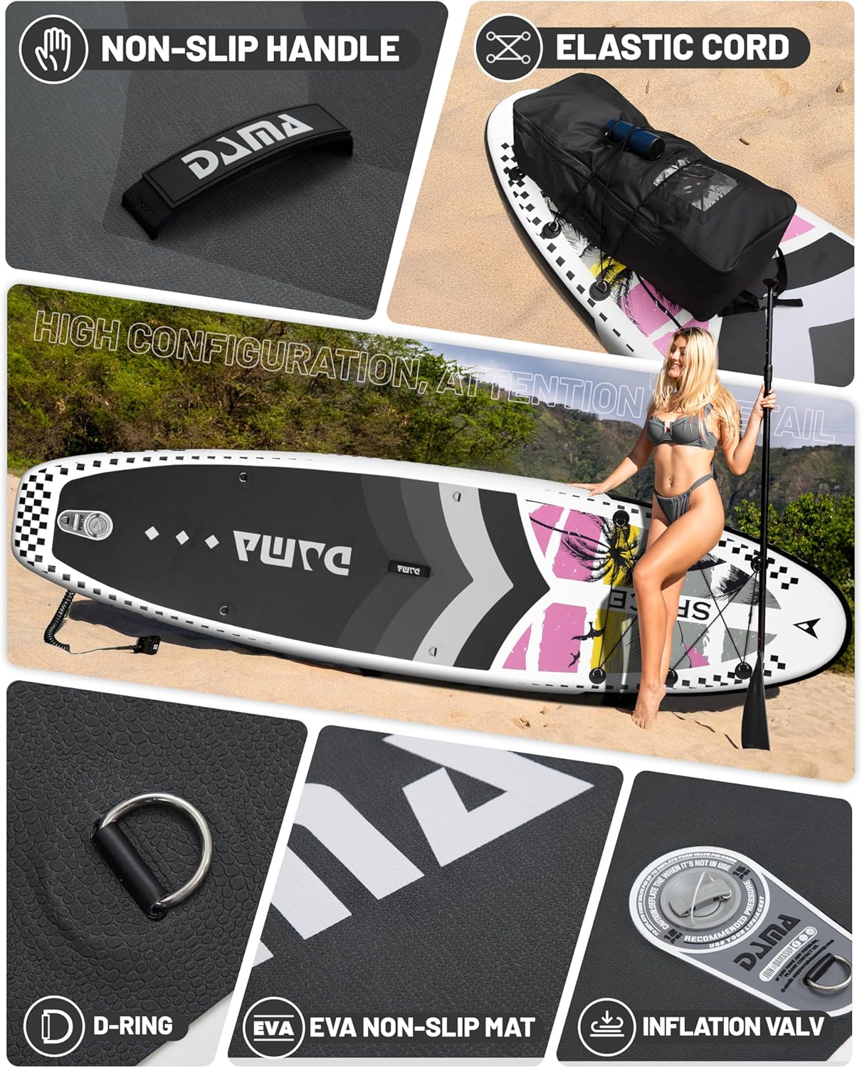 DAMA 11'*34"*6" Inflatable Paddle Board, Paddle Boards for Adults,Sup,Lightweight and Durable, Easy to Inflate, Versatile in Style, Fully Functional, Equipped w/High Grade Accessories.