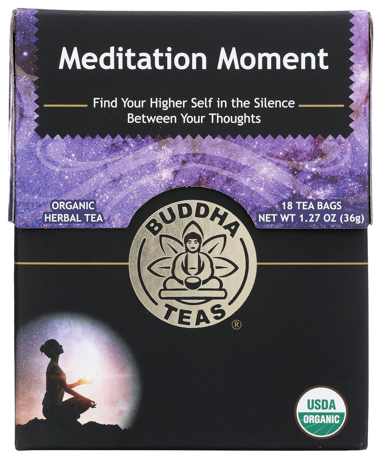Buddha Teas - Organic Meditation Moment Tea - Herbal Tea - For Health & Wellbeing - With Antioxidants & Minerals - Clean Ingredients - Caffeine Free - OU Kosher & Non-GMO - 18 Tea Bags (Pack of 1)