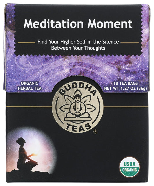 Buddha Teas - Organic Meditation Moment Tea - Herbal Tea - For Health & Wellbeing - With Antioxidants & Minerals - Clean Ingredients - Caffeine Free - OU Kosher & Non-GMO - 18 Tea Bags (Pack of 1)