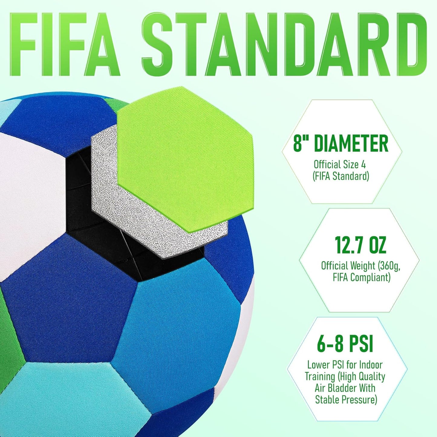 Indoor Soccer Ball with Fabric Cover - Soft and Safe Soccer Ball Size 4 for Inside House Home and Yard - Colorful Soccer Gift for Toddlers, Kids, Boys and Girls 3-5 5-8 8-12 Years Old