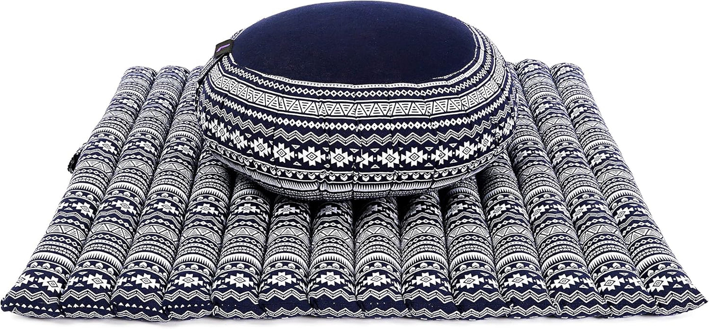 Leewadee Meditation Cushion Set – 1 Round Zafu Meditation Pillow and 1 Square Roll-Up Zabuton Meditation Mat, Pillows Bundle Filled with Kapok