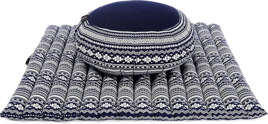 Leewadee Meditation Cushion Set – 1 Round Zafu Meditation Pillow and 1 Square Roll-Up Zabuton Meditation Mat, Pillows Bundle Filled with Kapok