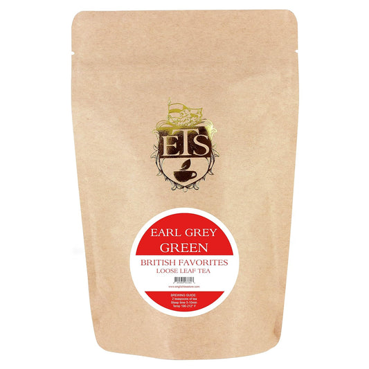 Earl Grey Loose Leaf Green Tea Pouches - 4oz | Natural Bergamot Flavor | Ceylon Gunpowder Tea Blend | Aromatic & Smooth | Hot or Iced Tea Brewing | Caffeine Moderate