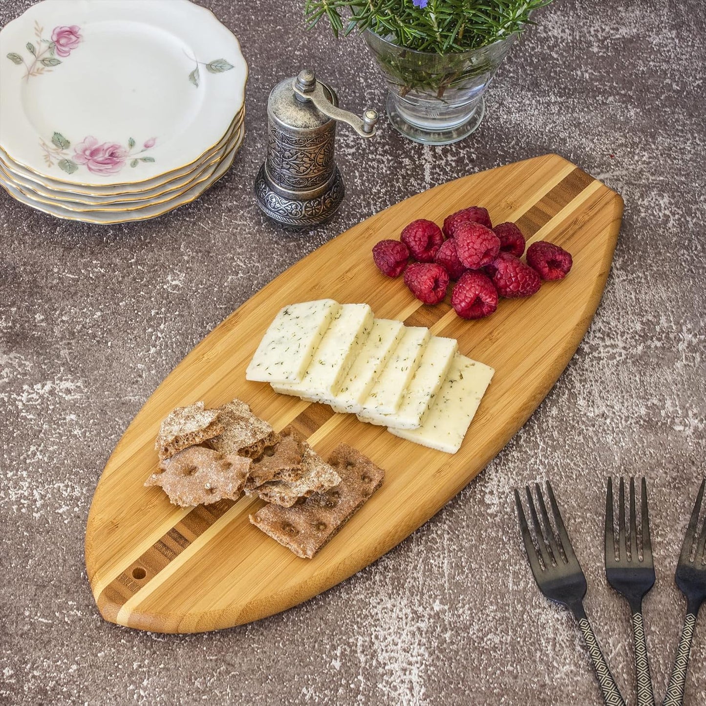 Totally Bamboo Lil' Surfer Surfboard Shaped Bamboo Serving and Cutting Board, 14-1/2" x 6