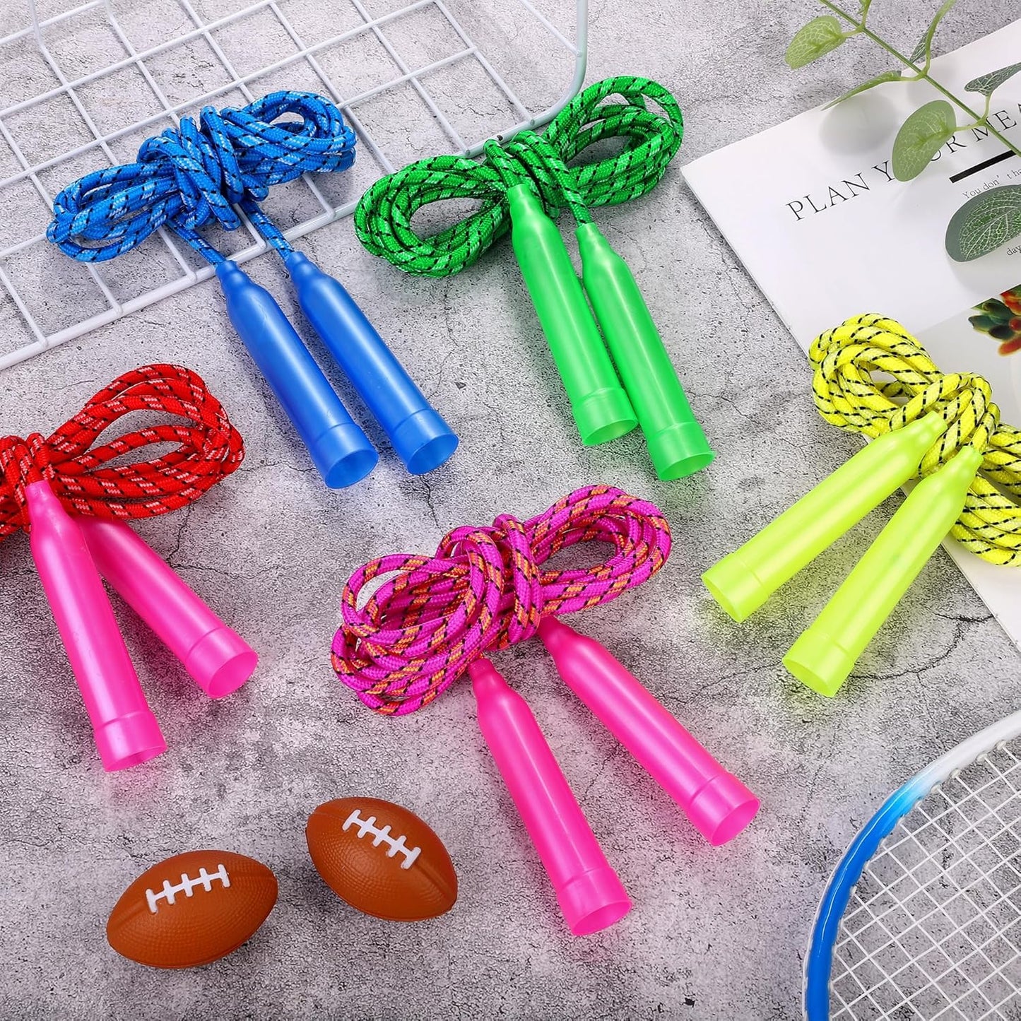 Aneco Colorful Jump Rope Bulk Exercise Equipment 7.2 Feet Nylon Jump Rope Colored Rope for Outdoor Fun Exercise Fitness Activity Party Favors