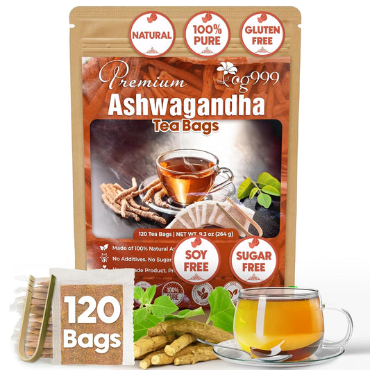 TOG999, Premium 120 Ashwagandha Root Tea Bags, 100% Natural & Pure from Ashwagandha Root. No Sugar, No Caffeine, No Gluten, Vegan.