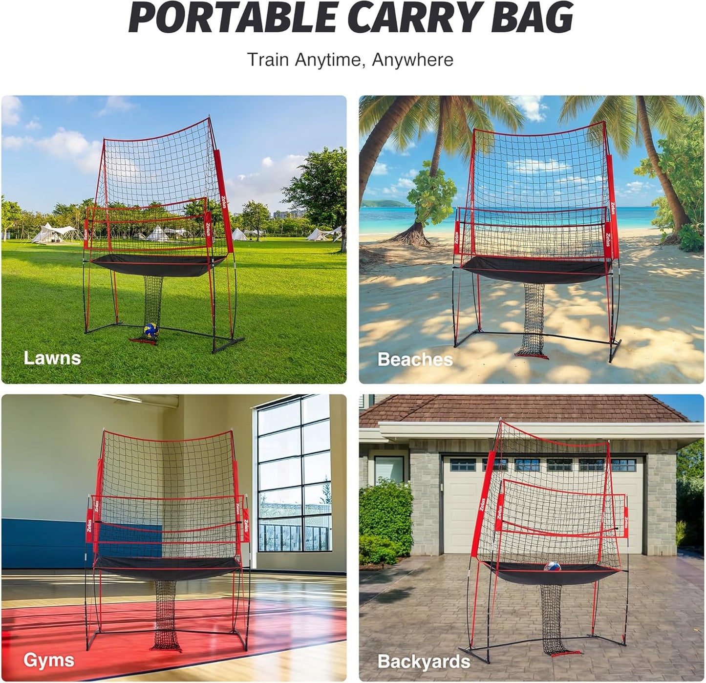 ZELUS Volleyball Training Equipment, 11x8 ft Volleyball Practice Net Station with Adjustable Height & Ball Return