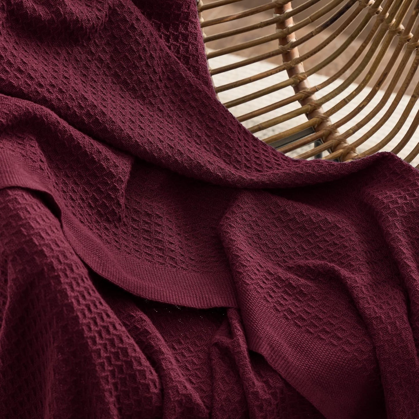 Bedsure 100% Cotton Blanket King Size for Bed - Breathable and Soft, Waffle Weave Blanket for Summer, Thick Cozy Fall Blankets for Women Gift, Red, 104x90 inches