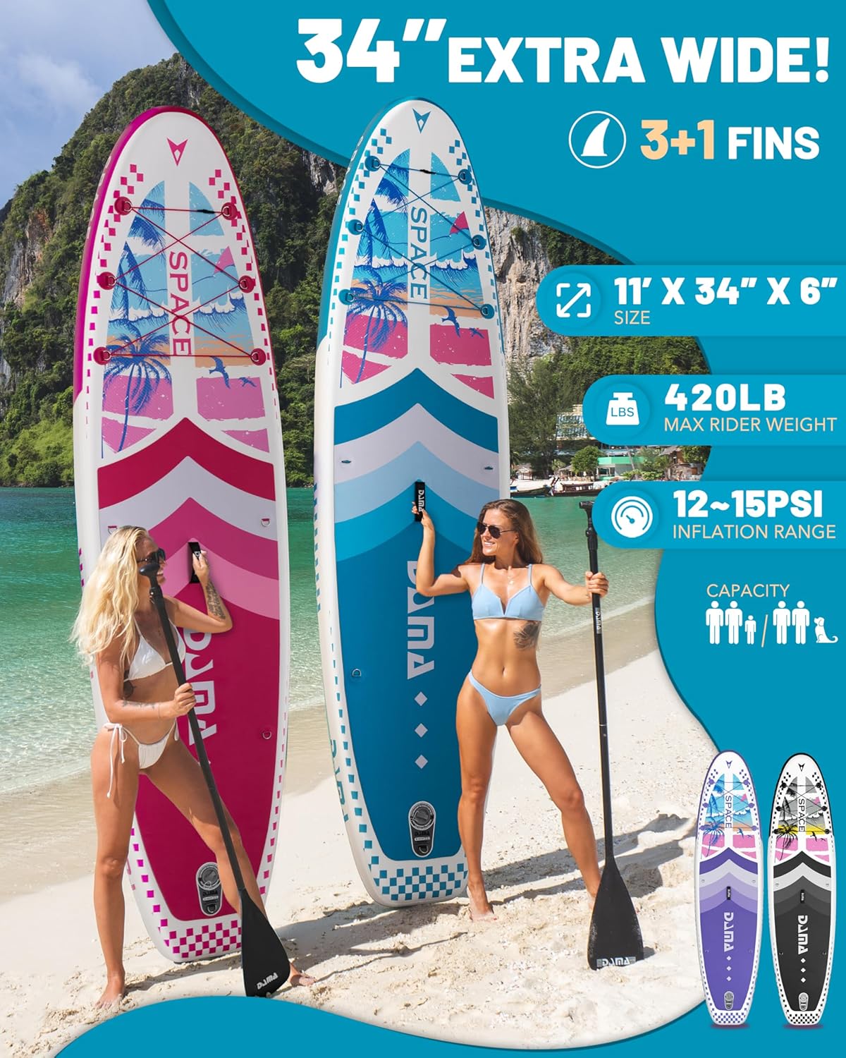 DAMA 11'*34"*6" Inflatable Paddle Board, Paddle Boards for Adults,Sup,Lightweight and Durable, Easy to Inflate, Versatile in Style, Fully Functional, Equipped w/High Grade Accessories.