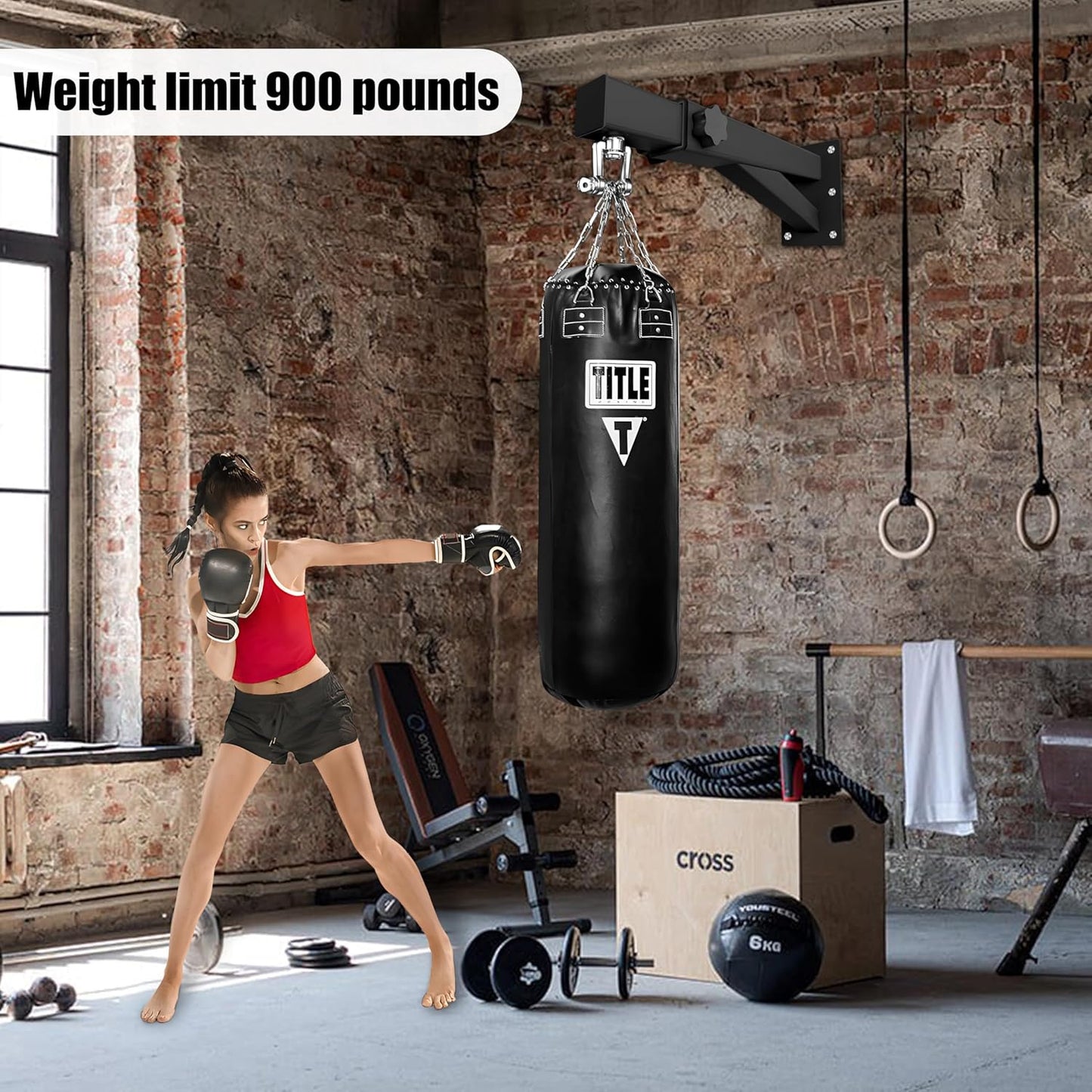 Adjustable Heavy Duty Bag Hanger,Wall Mount Punching Bag Hanger,Thickened Steel Plate and Stainless Steel kit for Home Gym Indoor Outdoor (Supports up to 900Ib)