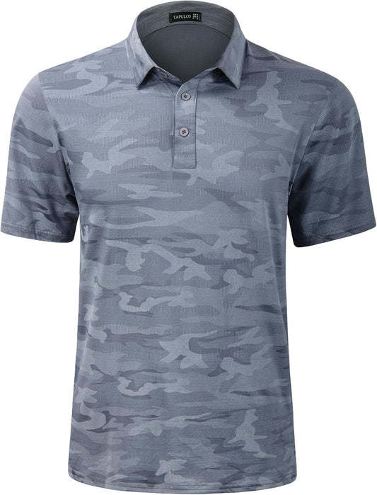 TAPULCO Mens Quick Dry Polo Shirts Camouflage Pattern Performance Athletic Lightweight Breathable Casual Golf Tshirts