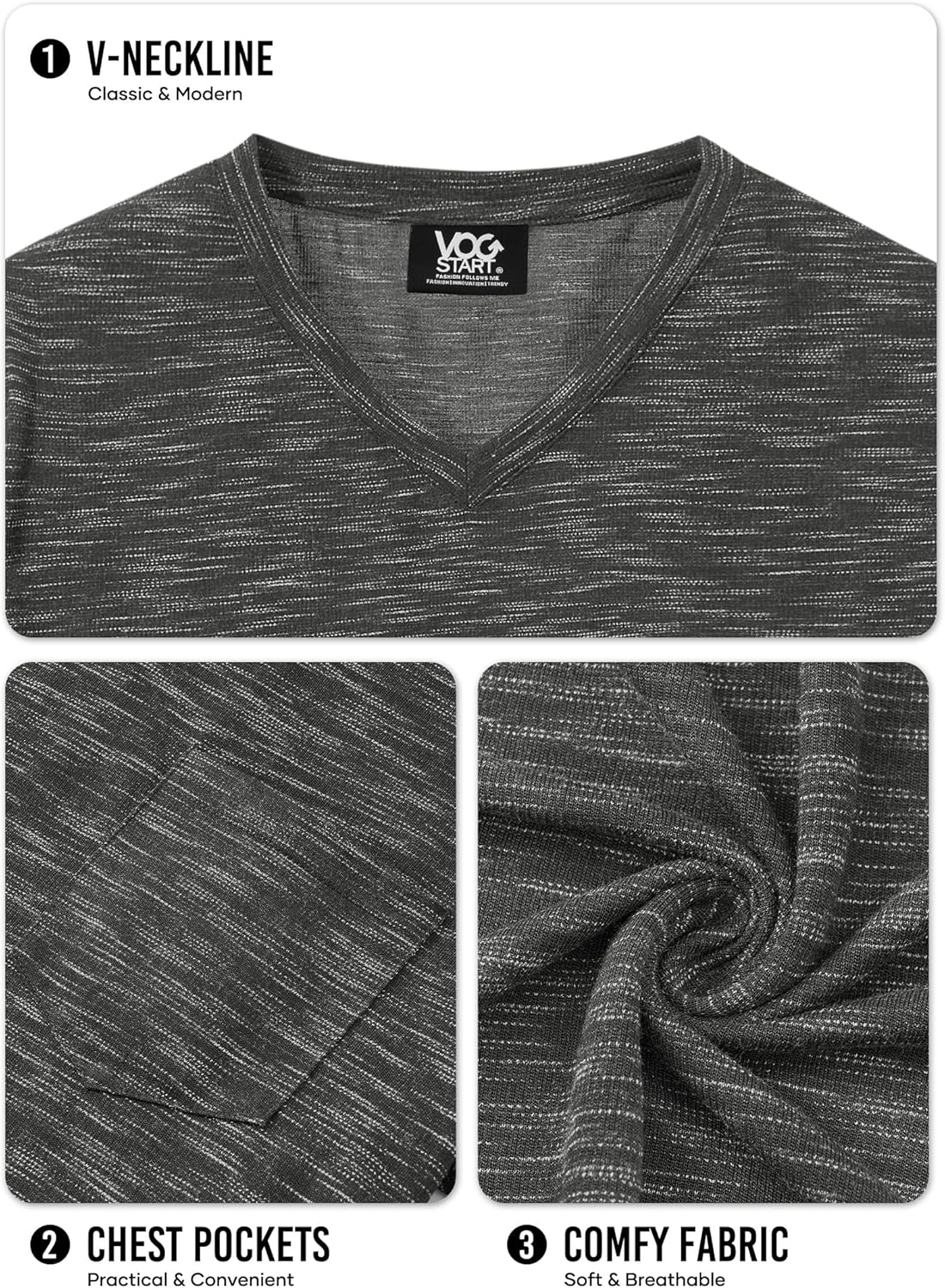 Men's V Neck T Shirts Casual Stylish Fitted Stretch Tee Shirt with Pocket (S-3XL)