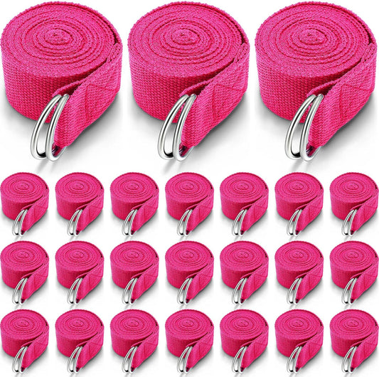 Leyndo 24 Pieces Yoga Strap Stretching Pilates Exercise Adjustable Straps 6 ft Non Elastic Yoga Belt with Adjustable D Ring Buckle for Pilates Gym Workouts Fitness