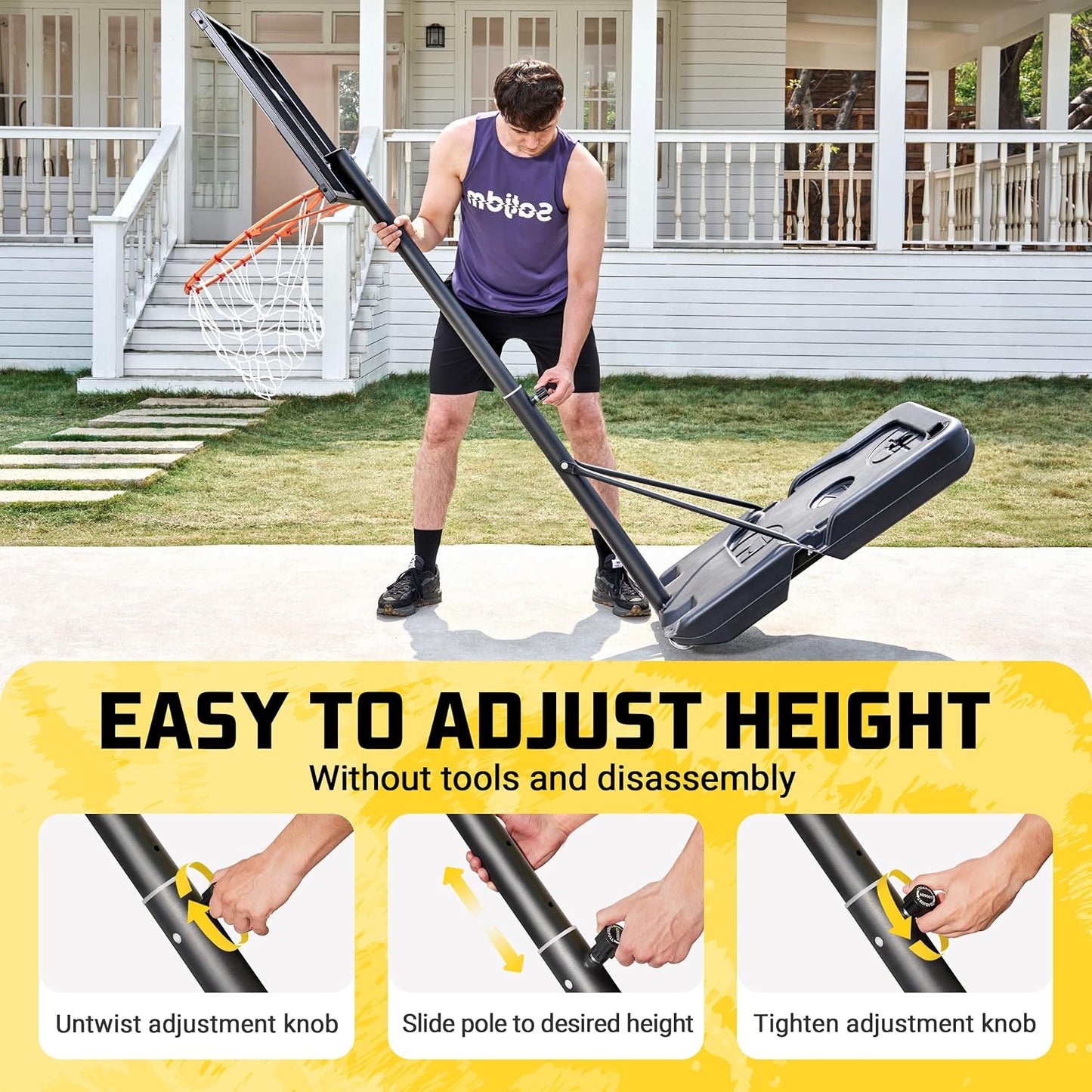 Aimking Basketball Hoop Outdoor 3.3-10FT 5s-Rapid-Adjustable, 40/44 inch Shatterproof Backboard & Enlarged Base, Portable Basketball Hoop & Goal for Kids/Adults/Families in Poolside/Backyard/Indoor
