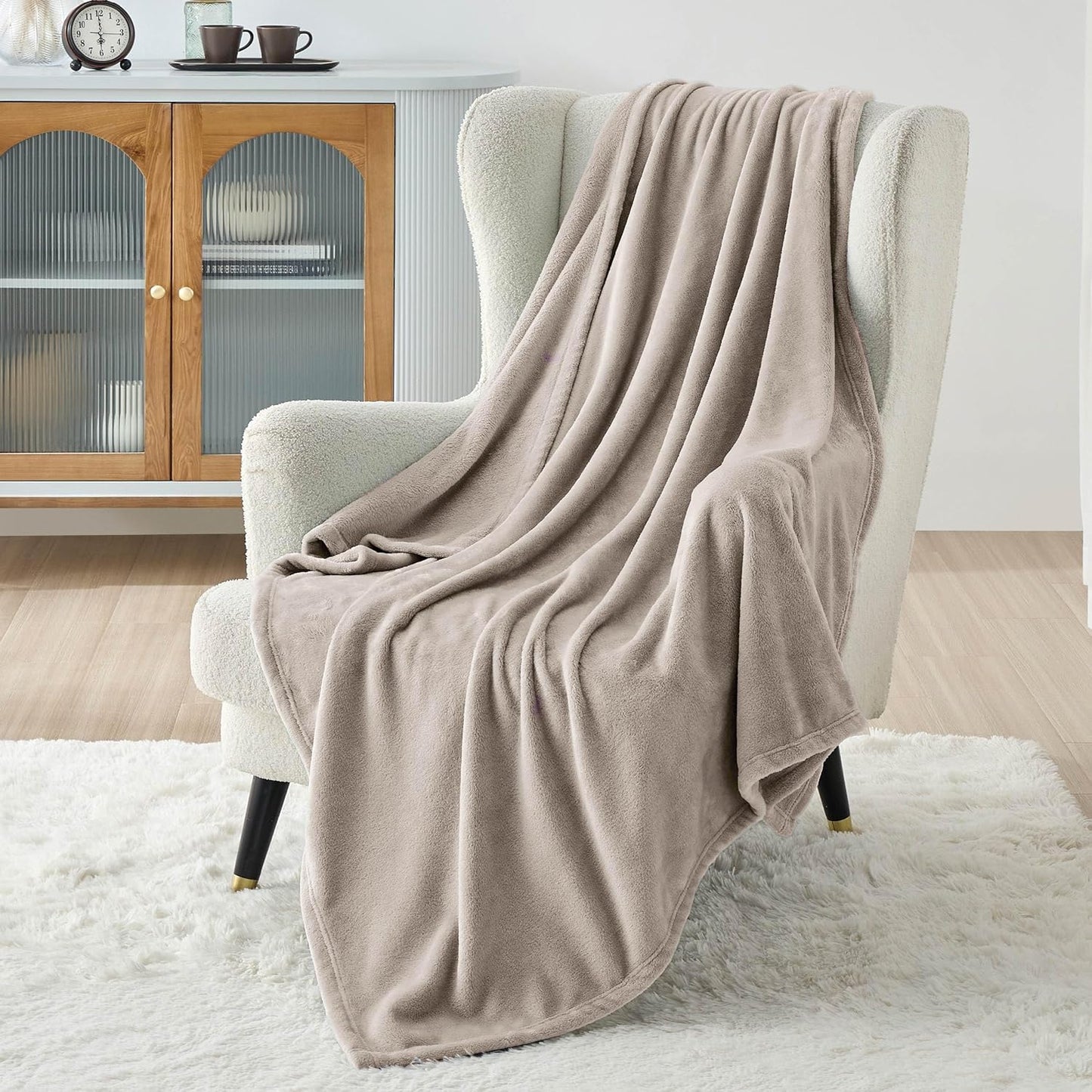 Bedsure Fleece Throw Blanket for Couch Oxford Tan - Lightweight Plush Fuzzy Cozy Soft Blankets and Throws for Sofa, 50x70 inches